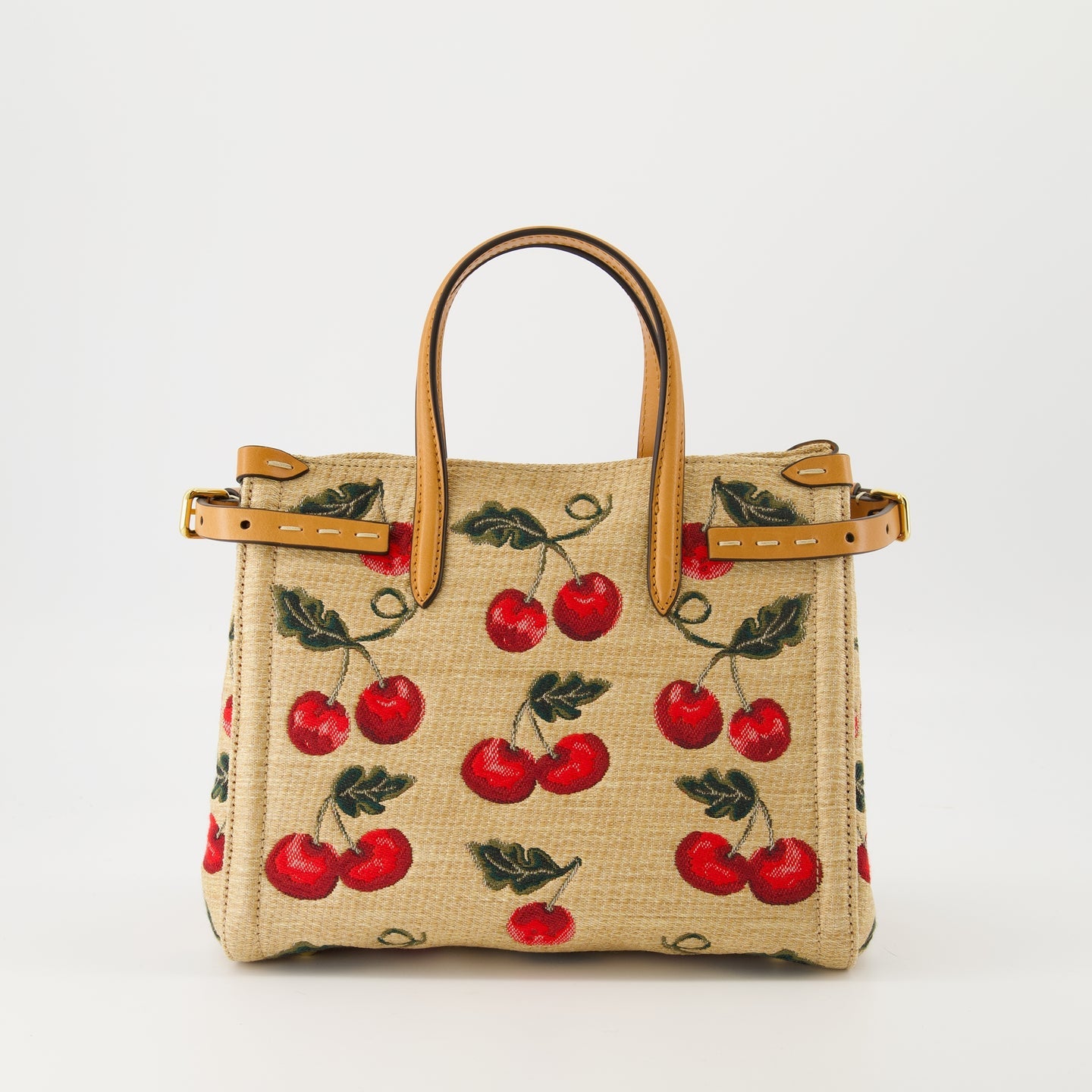 🍒 Valentino Cherry Embroidered Tote Bag – Beige