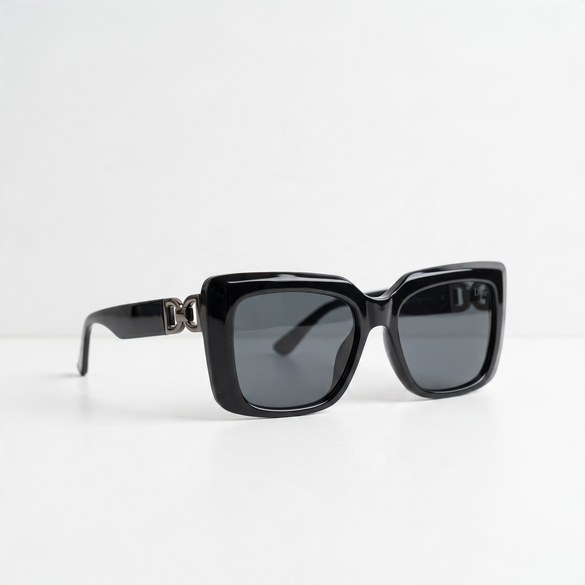 Black Dior square sunglasses with metal hinge logo detail