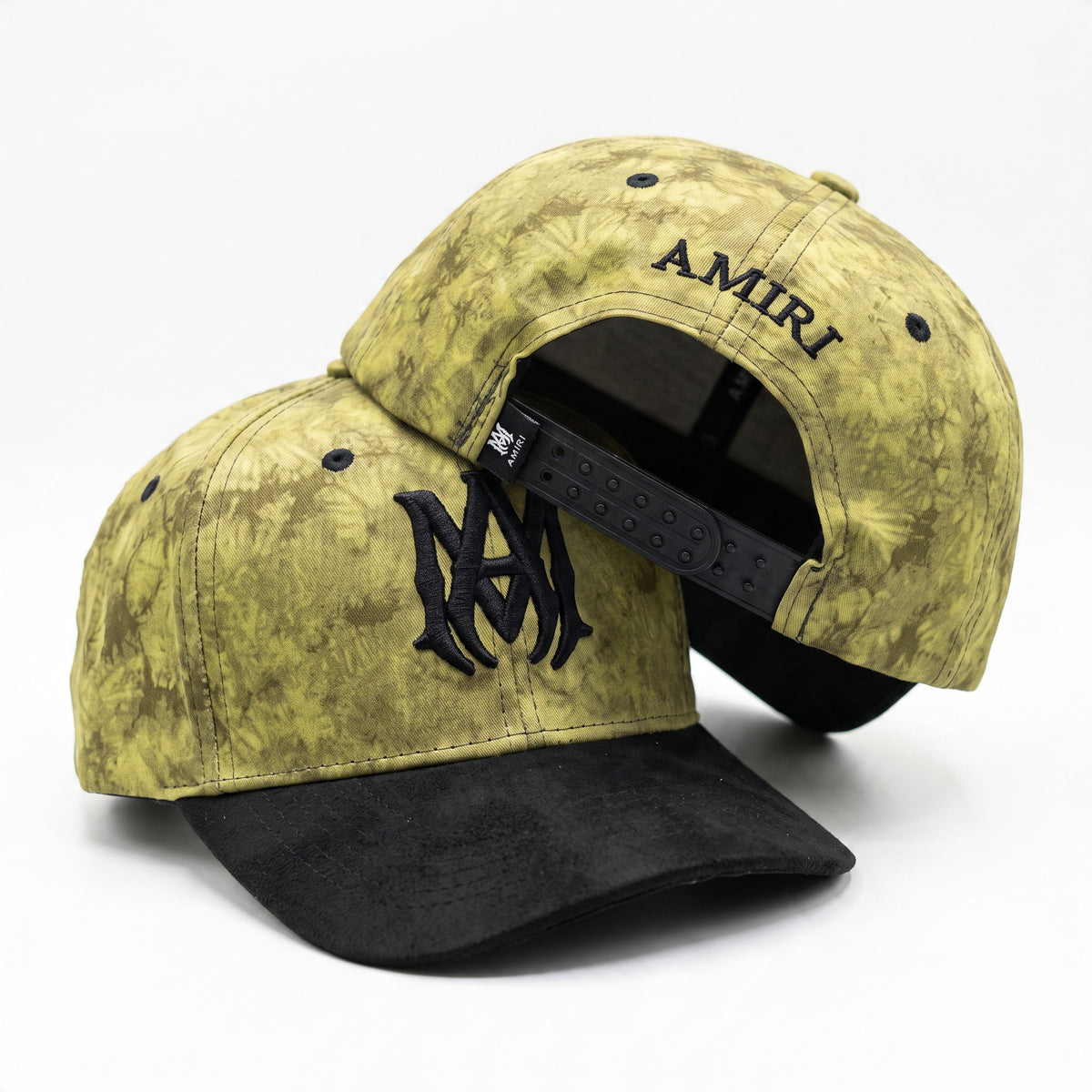 Amiri olive tie-dye cap with black visor and embroidered logo
