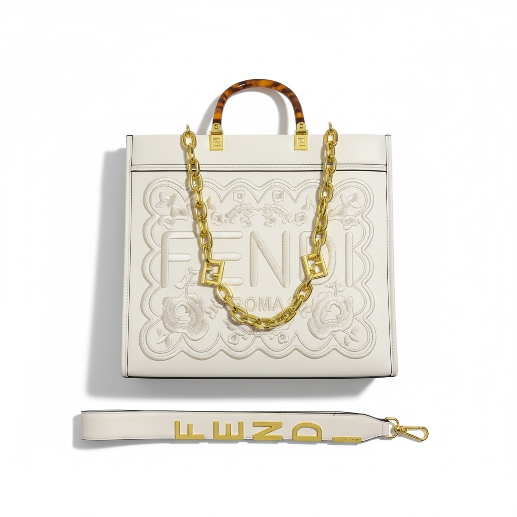 Fendi Roma Embossed Tote 🤍✨ | Elegant Designer Handbag