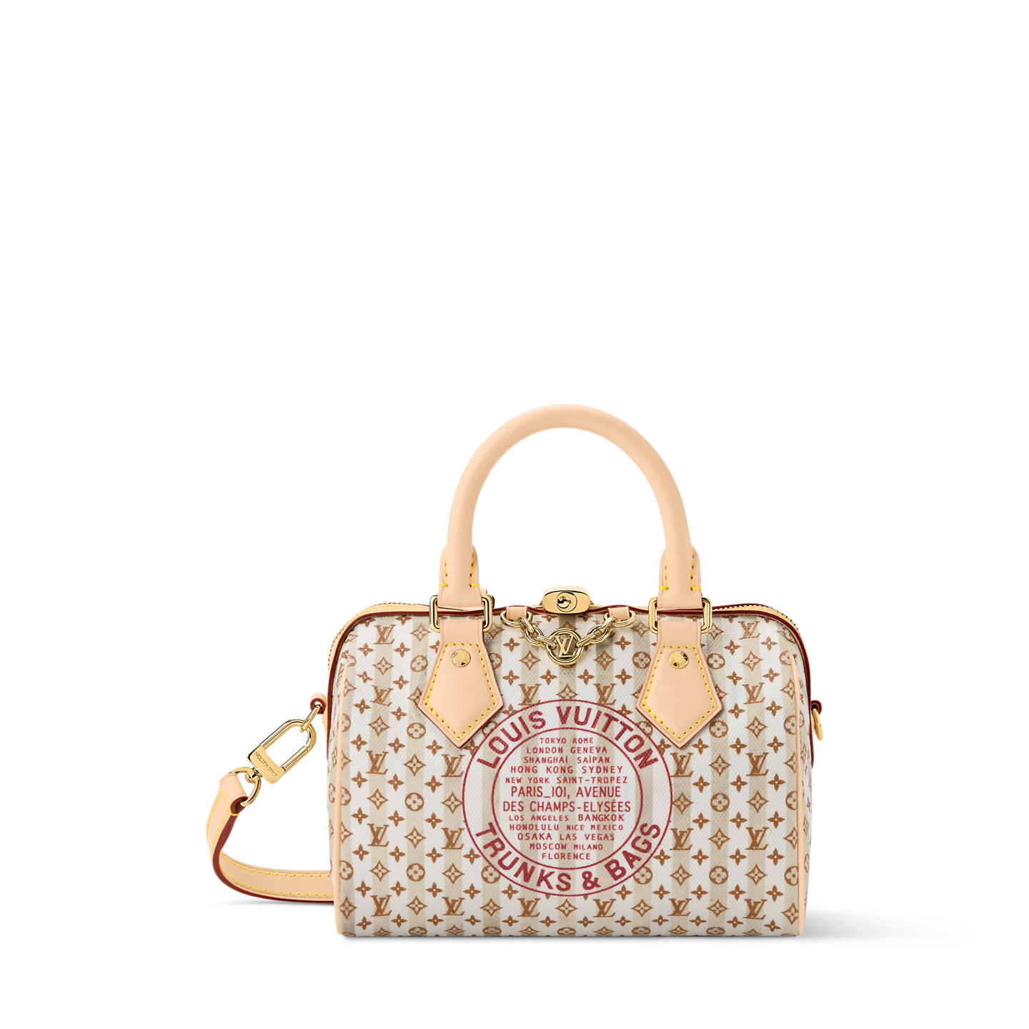 Louis Vuitton small beige monogram satchel with top handles and round trunks & bags logo