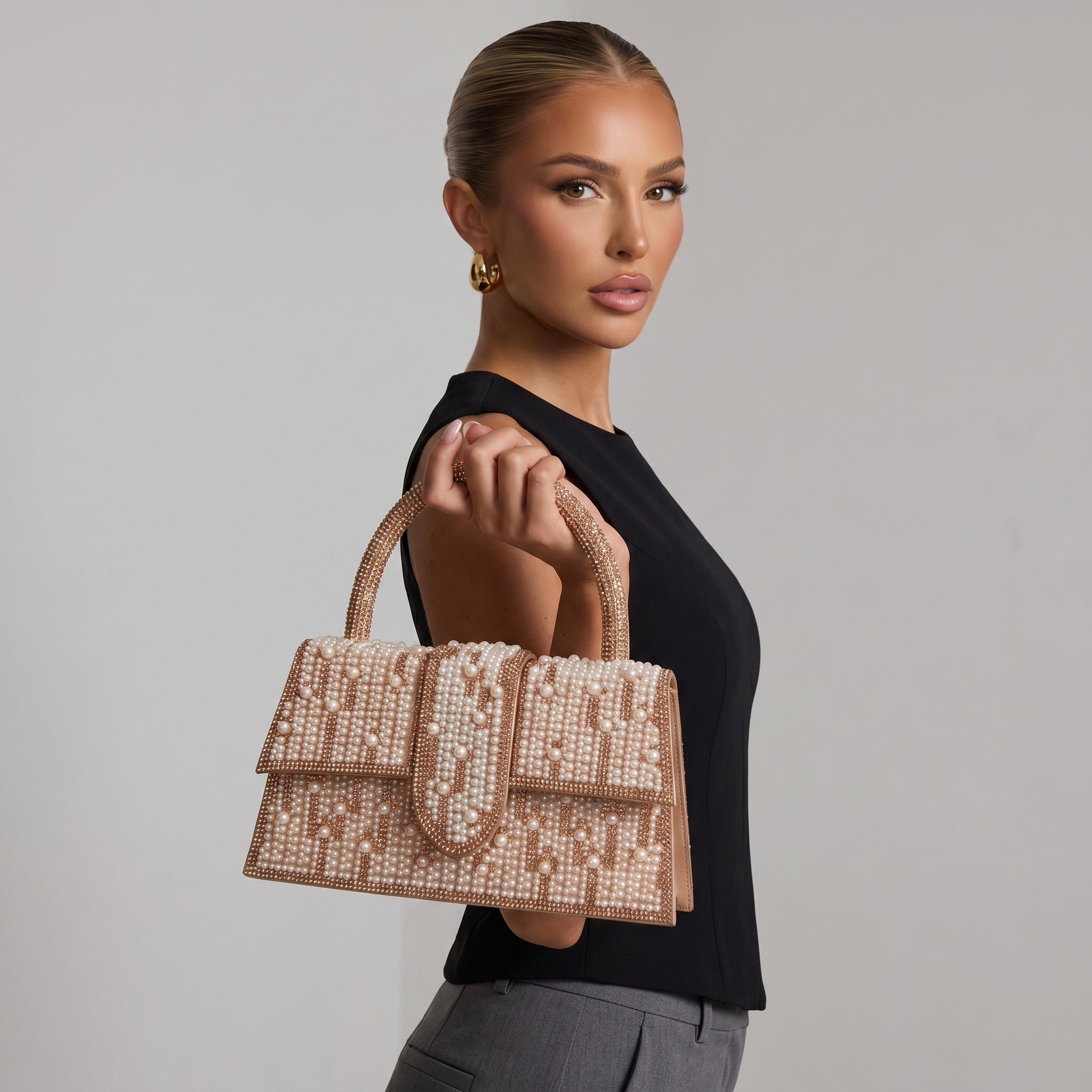 Pearl Monogram rose Gold Top Handle Bag ✨🤍 | Luxury Embellished Evening Handbag