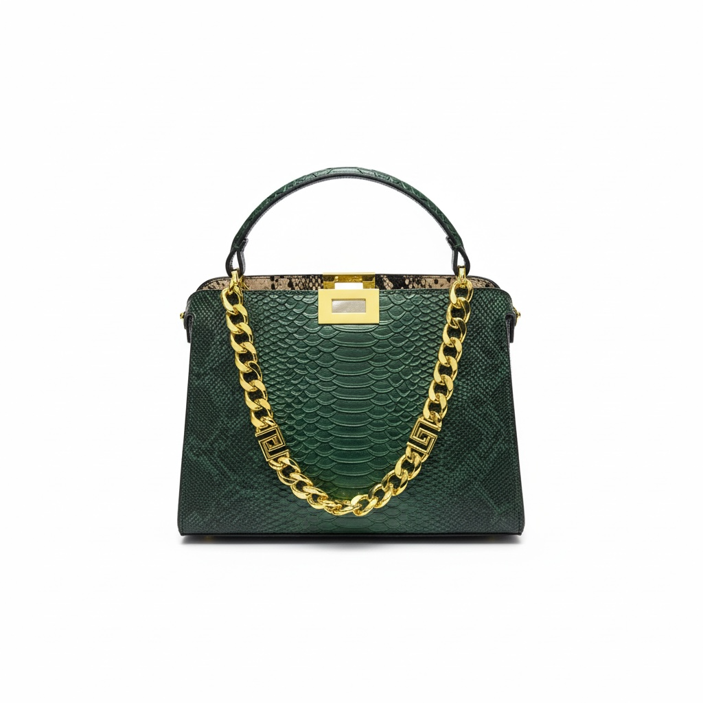 Fendi Emerald Snake-Embossed Handbag 💚✨ | Luxury Chain Designer Bag