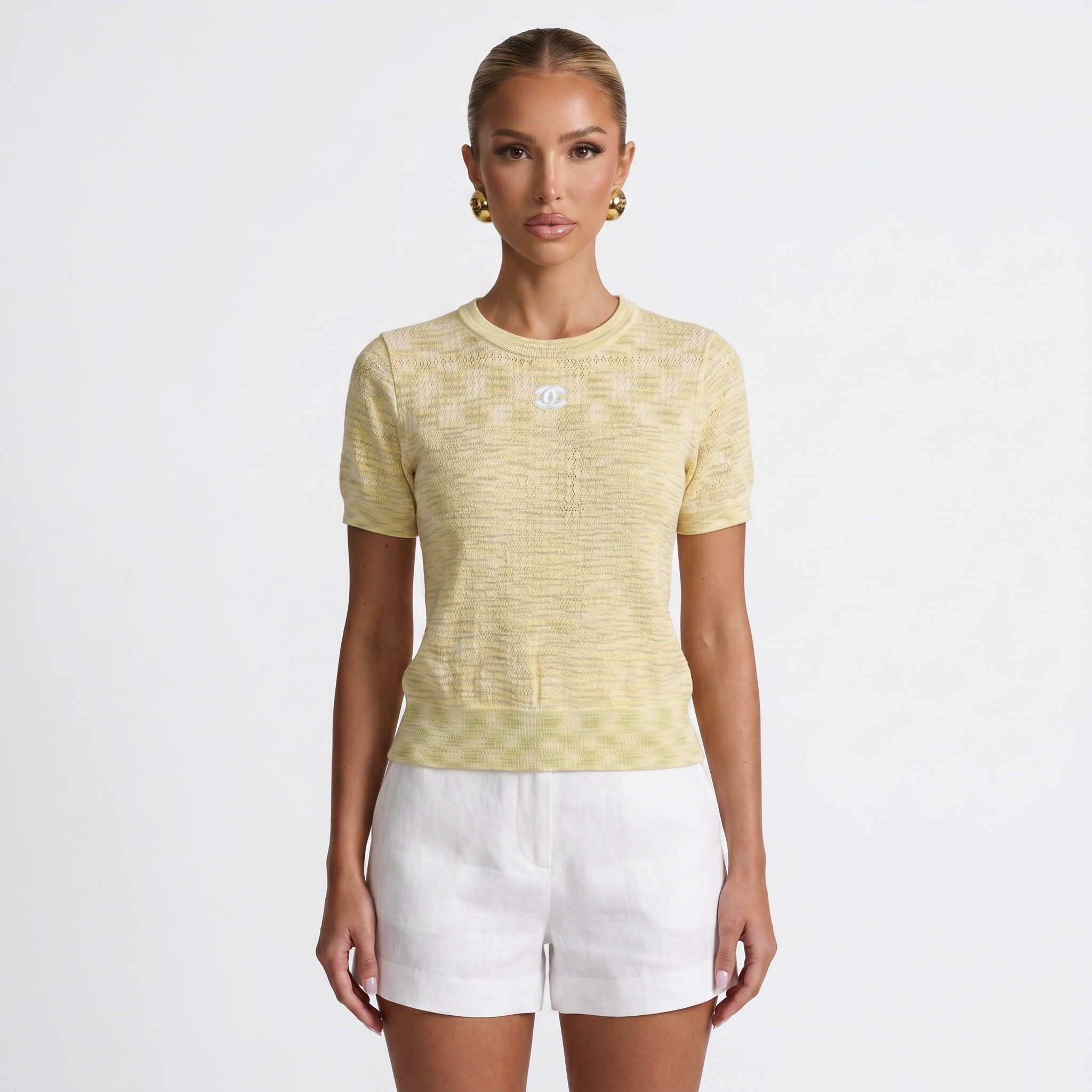 💛 Chanel Textured Knit Top – Butter Yellow