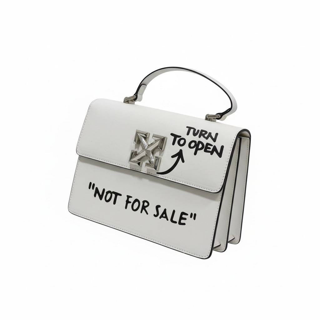 🤍 Off-White “Not For Sale” Arrow Lock Handbag – Graphic Statement Top Handle Bag