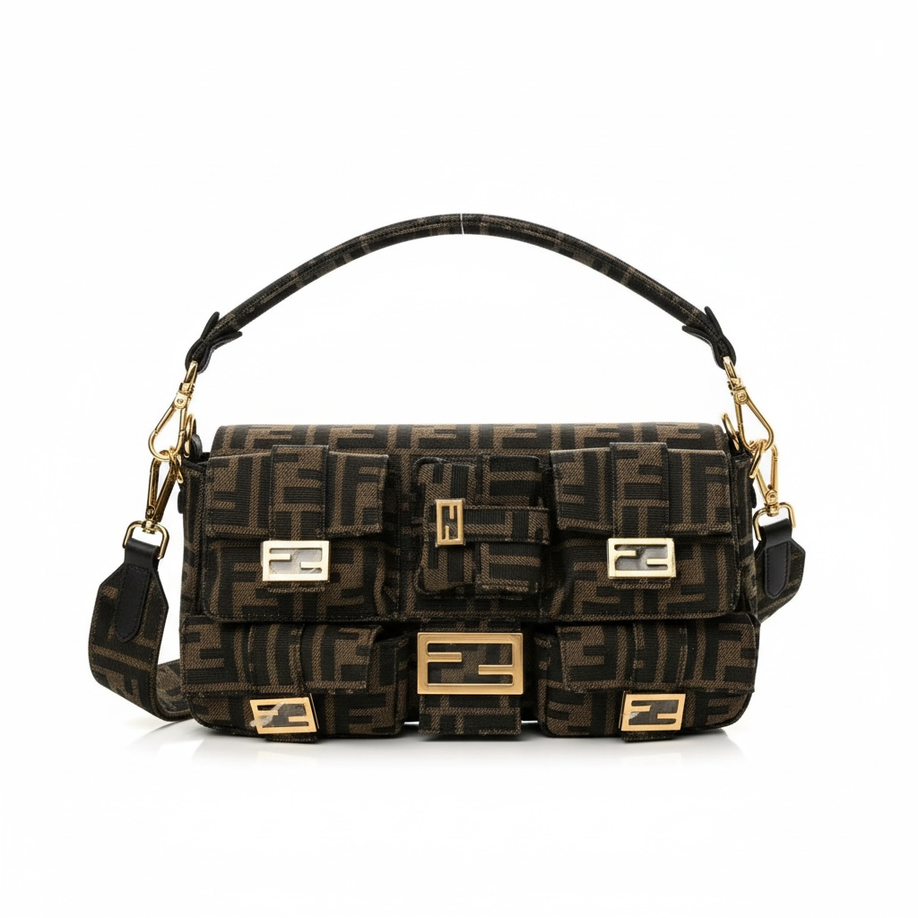 Fendi Baguette Multi-Pocket Bag – Monogram Canvas 🤎✨