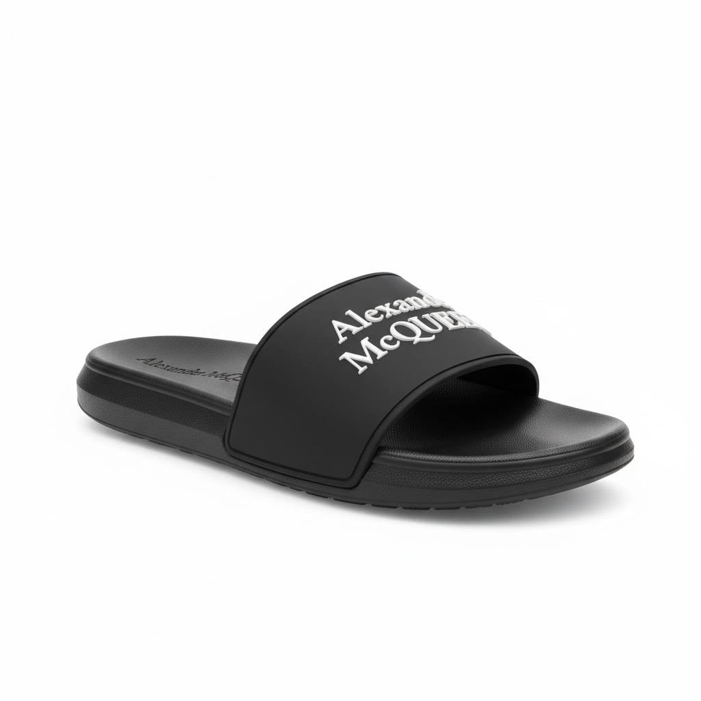 Alexander McQueen Black Logo Slides 🖤✨ | Luxury Minimal Summer Essential 🔥👑
