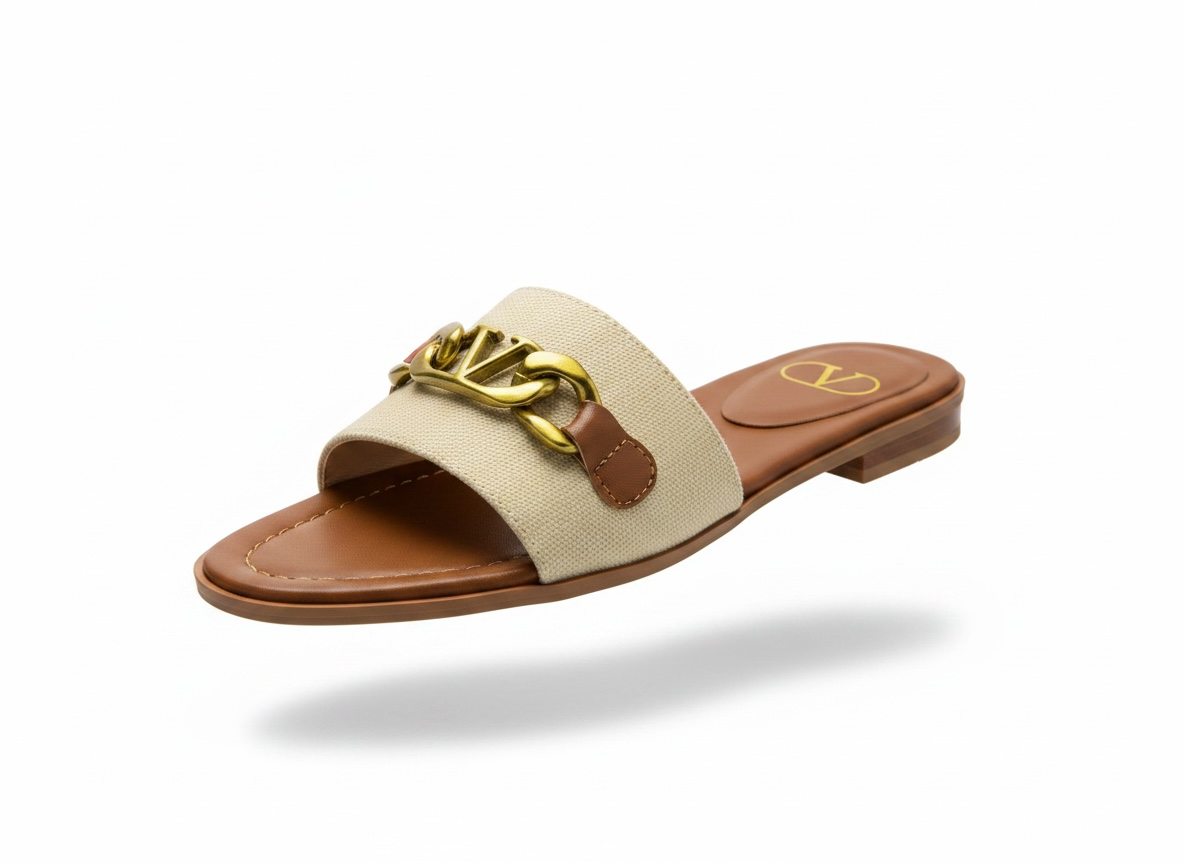 Valentino VLogo Slide Sandals 🤎✨ Gold Chain Edition