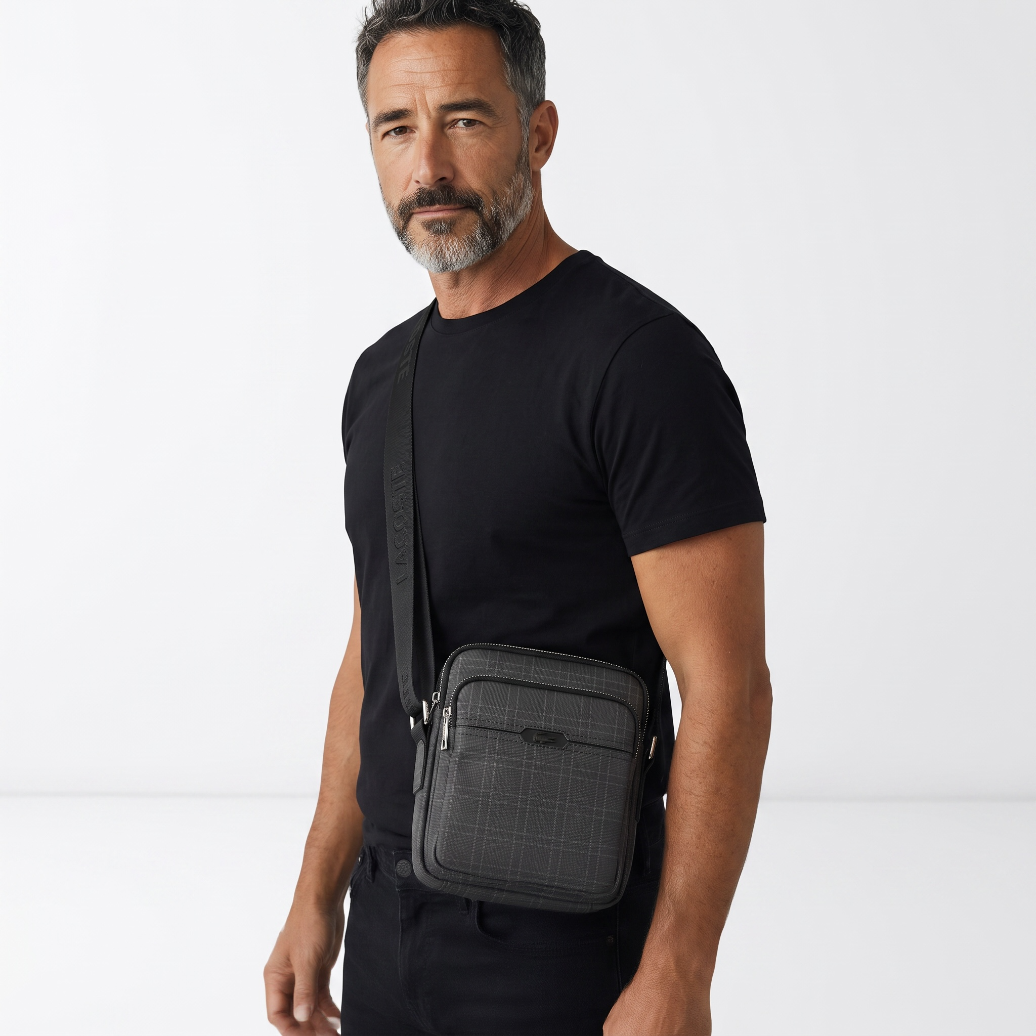 Lacoste Elegant Crossbody Bag – Premium Check Pattern Messenger Bag 🐊🖤✨