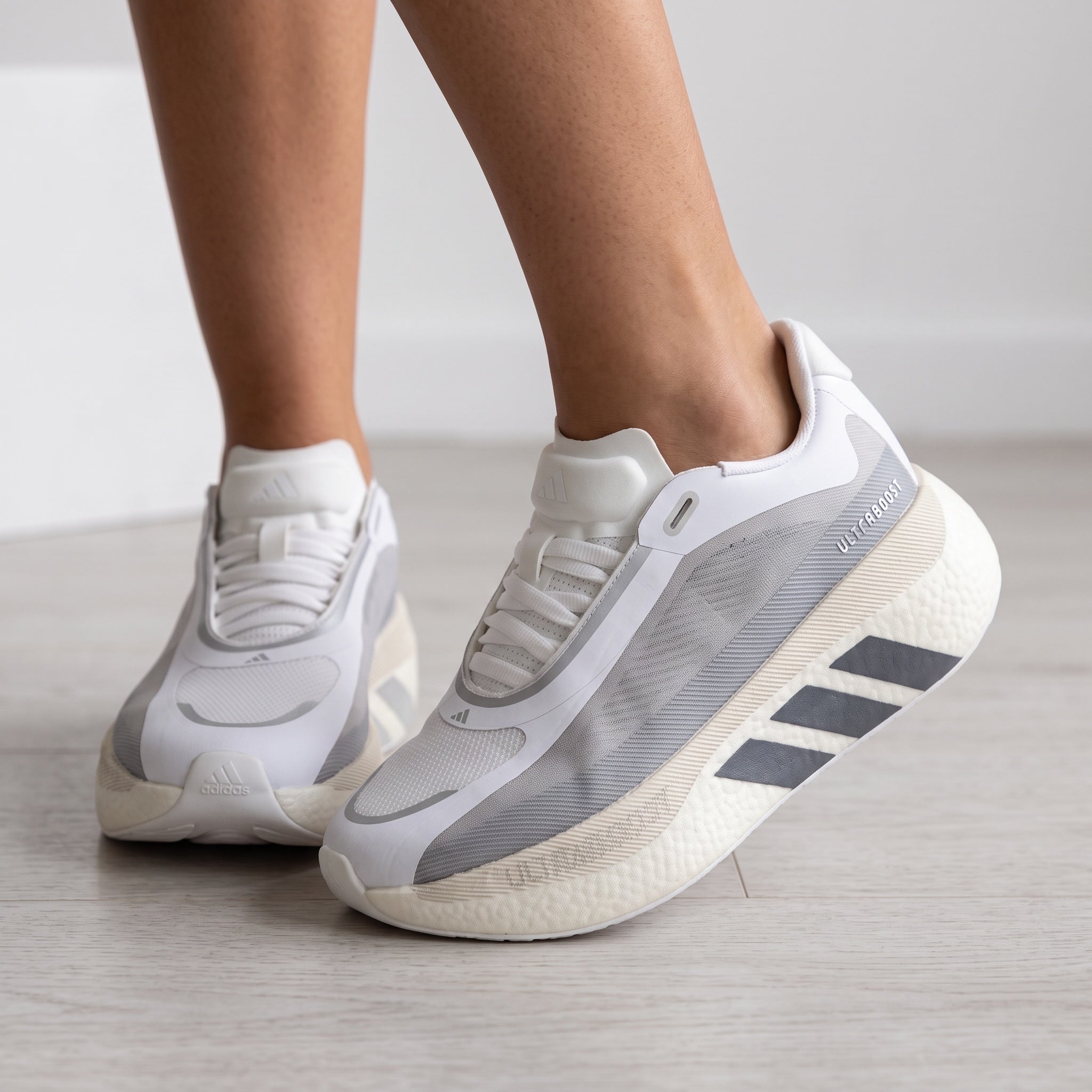 Adidas Ultraboost white grey sneakers with chunky midsole