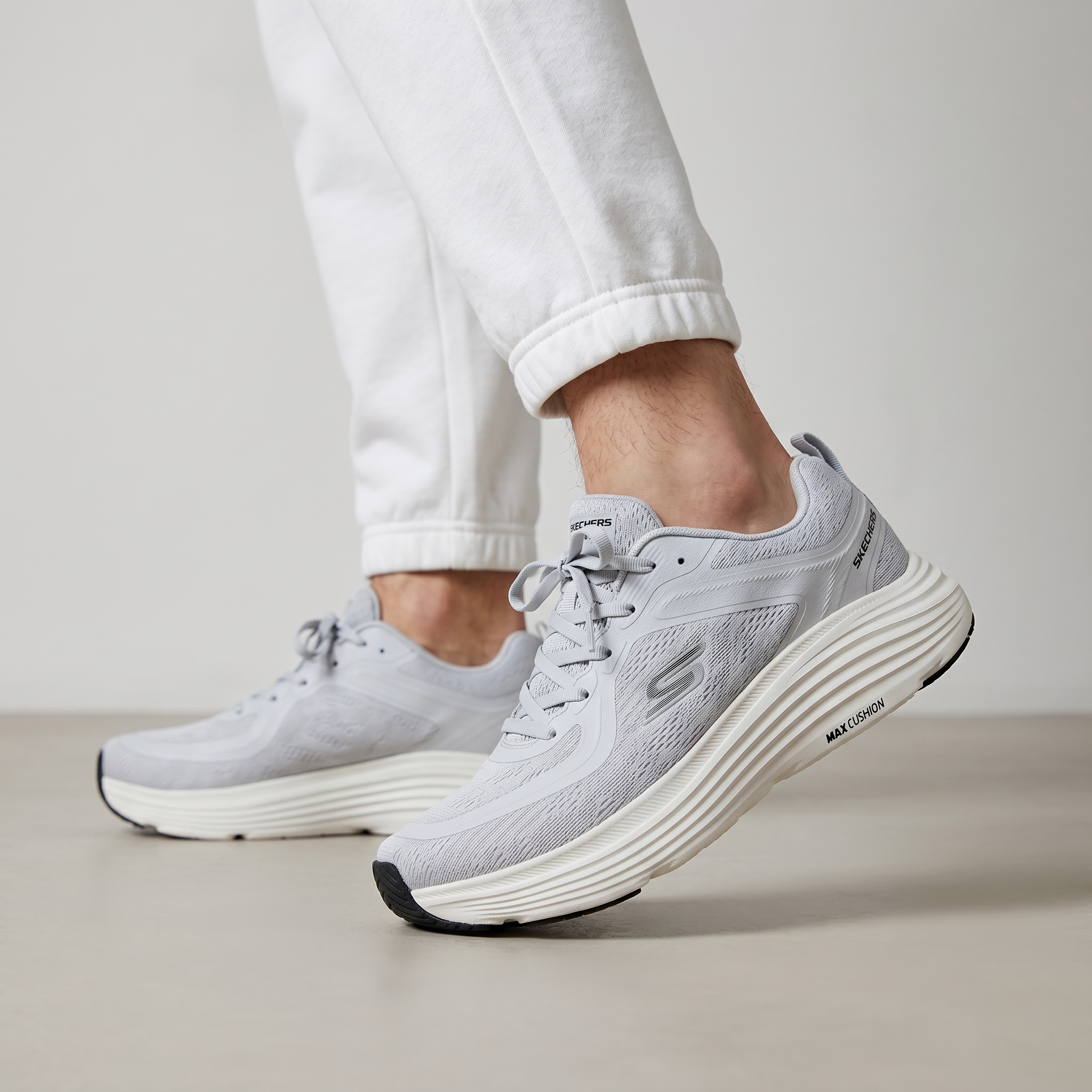 🤍 Skechers Max Cushioning Running Shoes – Light Grey