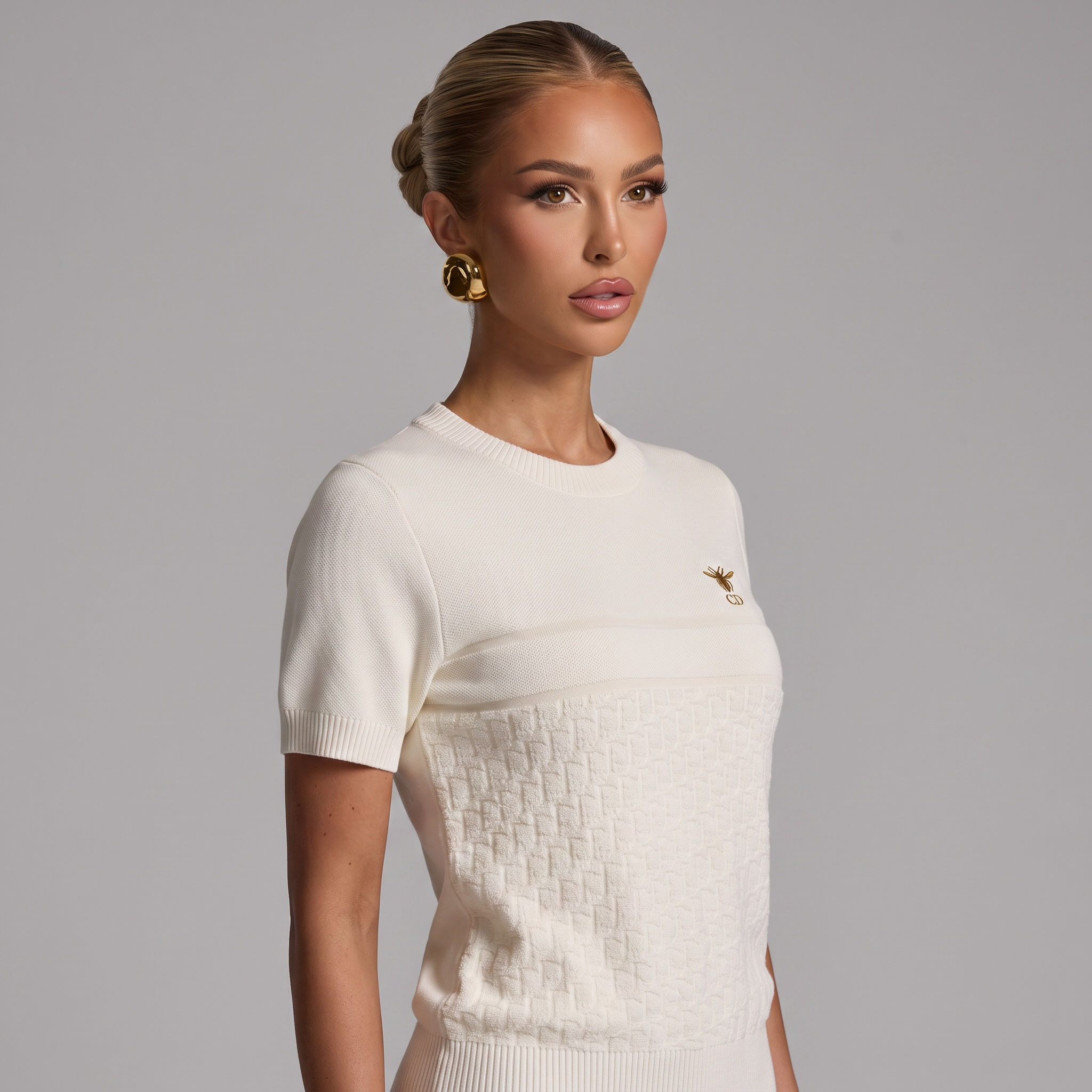 🤍 Dior CD Knit Short Sleeve Sweater – Ivory (one size)