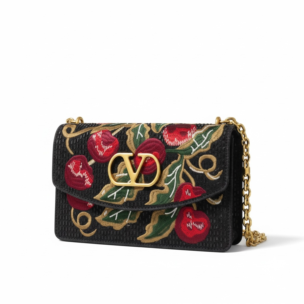 Valentino Handmade Embroidered Rose Chain Bag 🌹✨