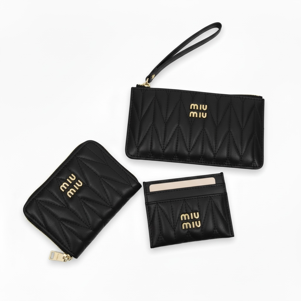 🖤 Miu Miu Black Quilted Leather Wallet & Card Holder Set ✨
