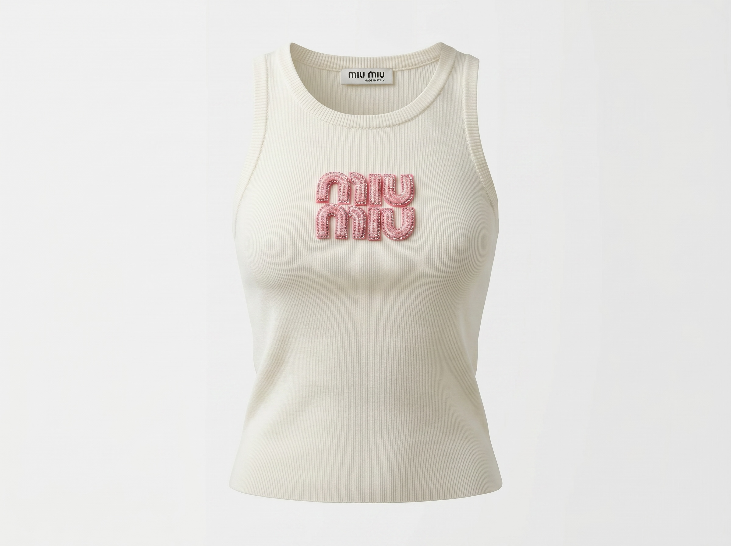 🤍 Miu Miu Ivory Ribbed Logo Tank Top 🎀