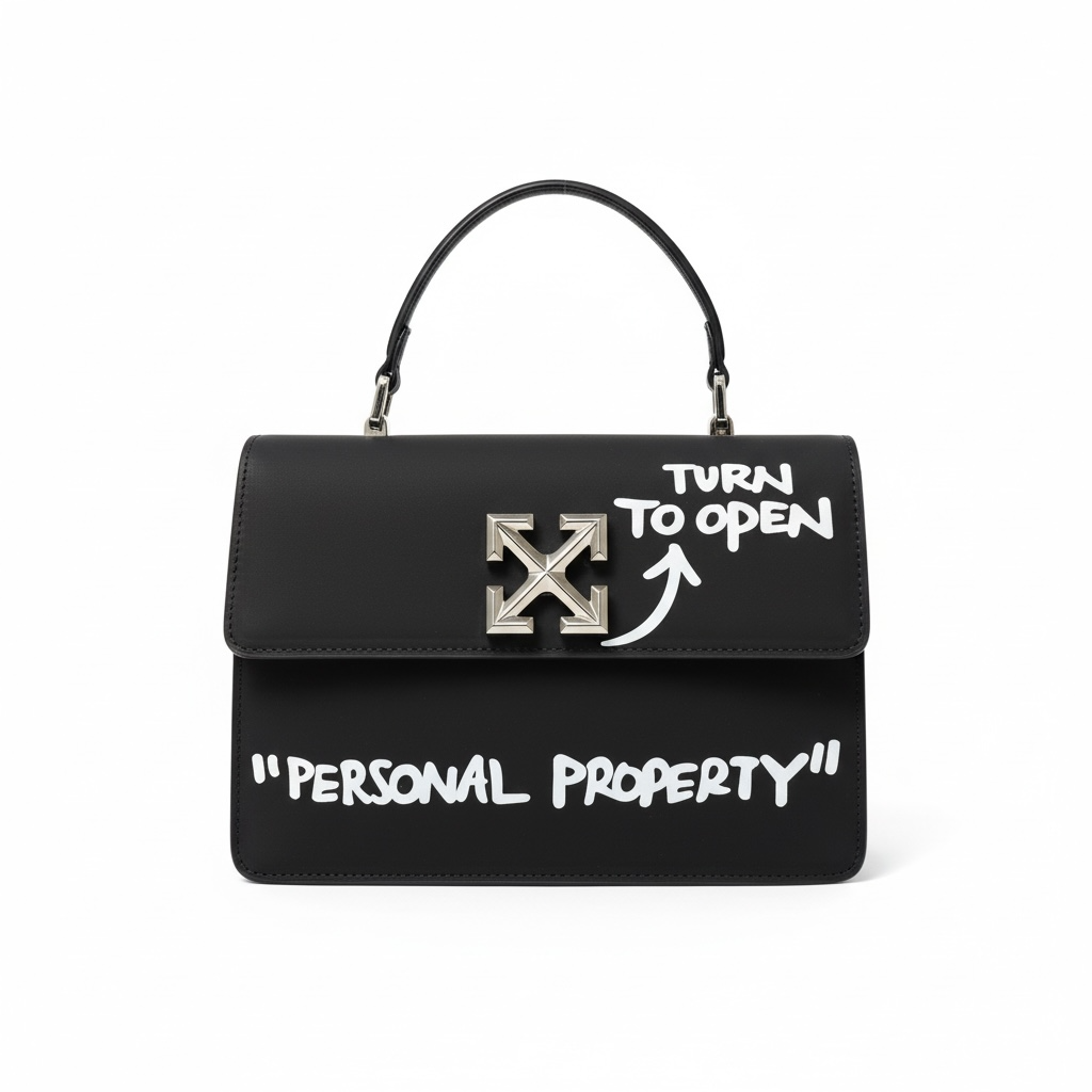🖤 Off-White “Personal Property” Arrow Lock Handbag – Statement Top Handle Bag