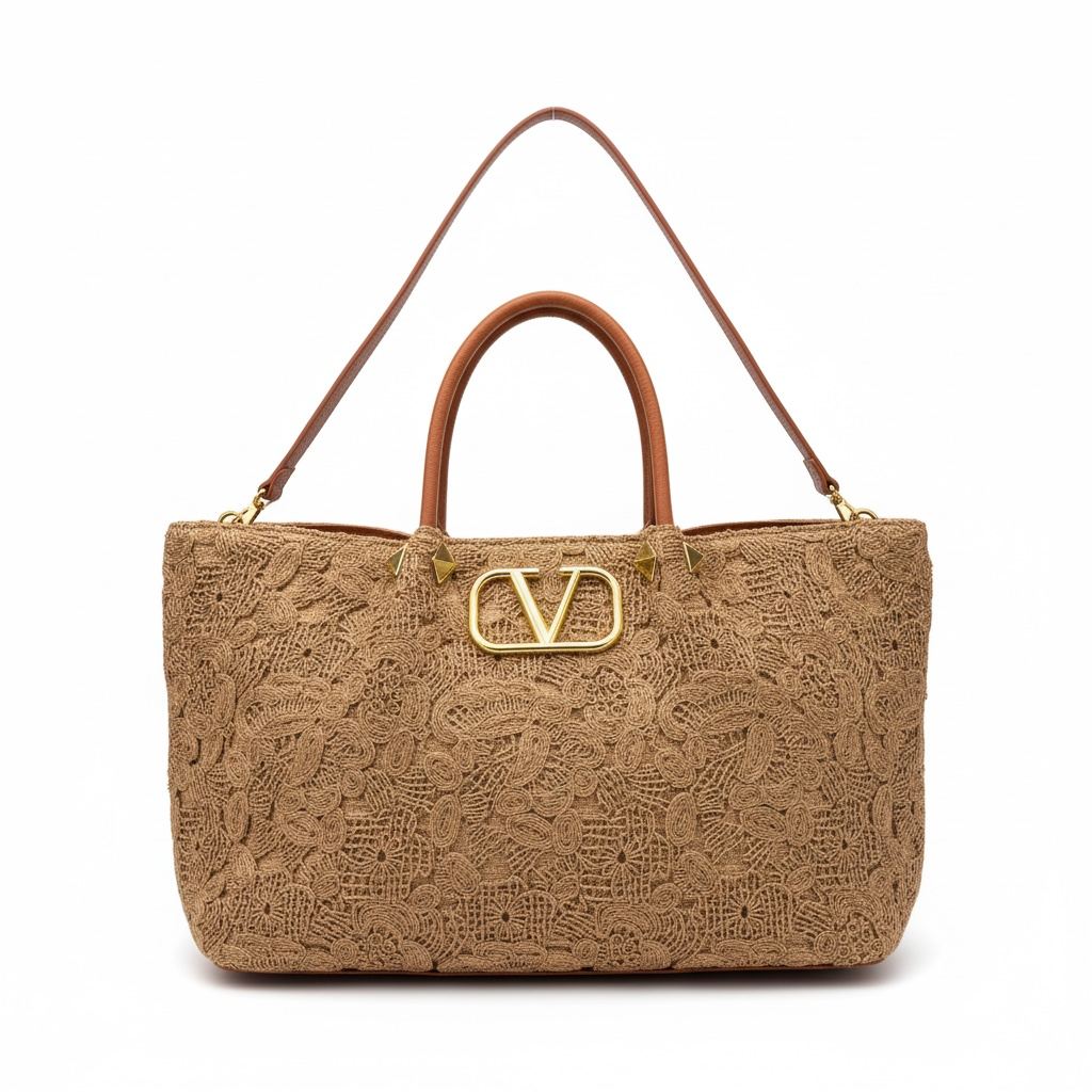 Valentino Lace Tote Bag – Beige Embroidered Luxury 🤎✨