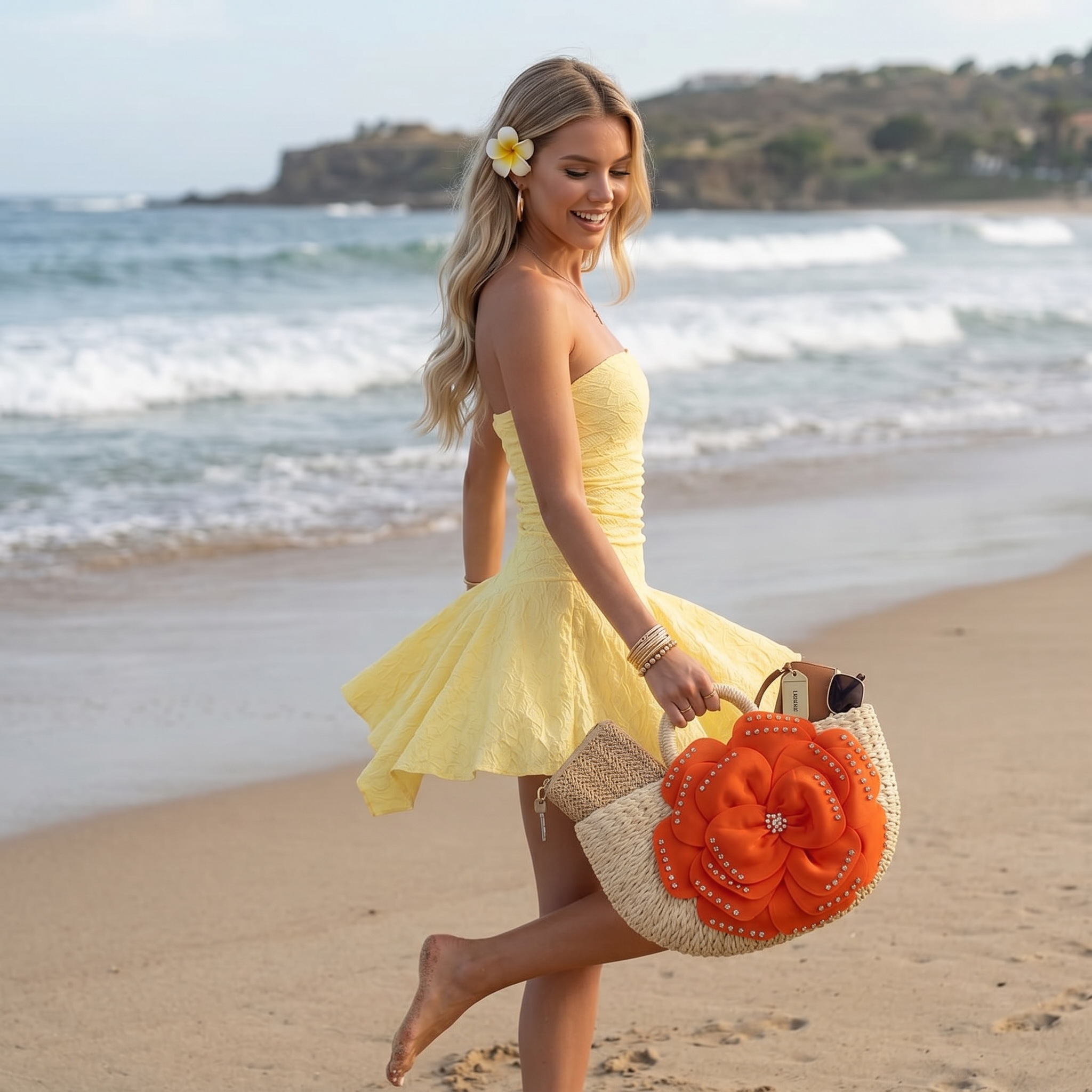 🧡 Orange Floral Straw Beach Bag | Luxury Summer Statement Handbag ✨