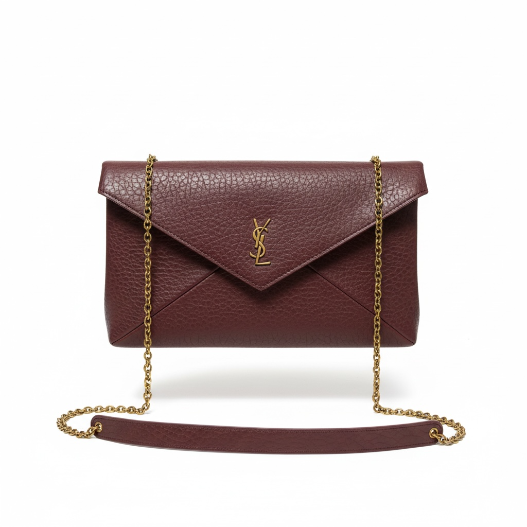 Burgundy YSL Envelope Chain Clutch Bag ❤️✨