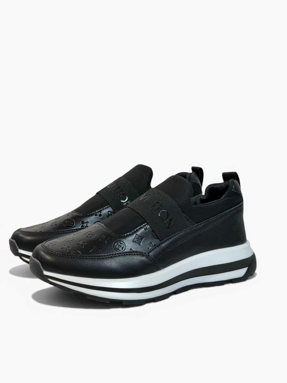 Louis Vuitton Black Monogram Slip-On Sneakers 🖤✨ Luxury Comfort Fit
