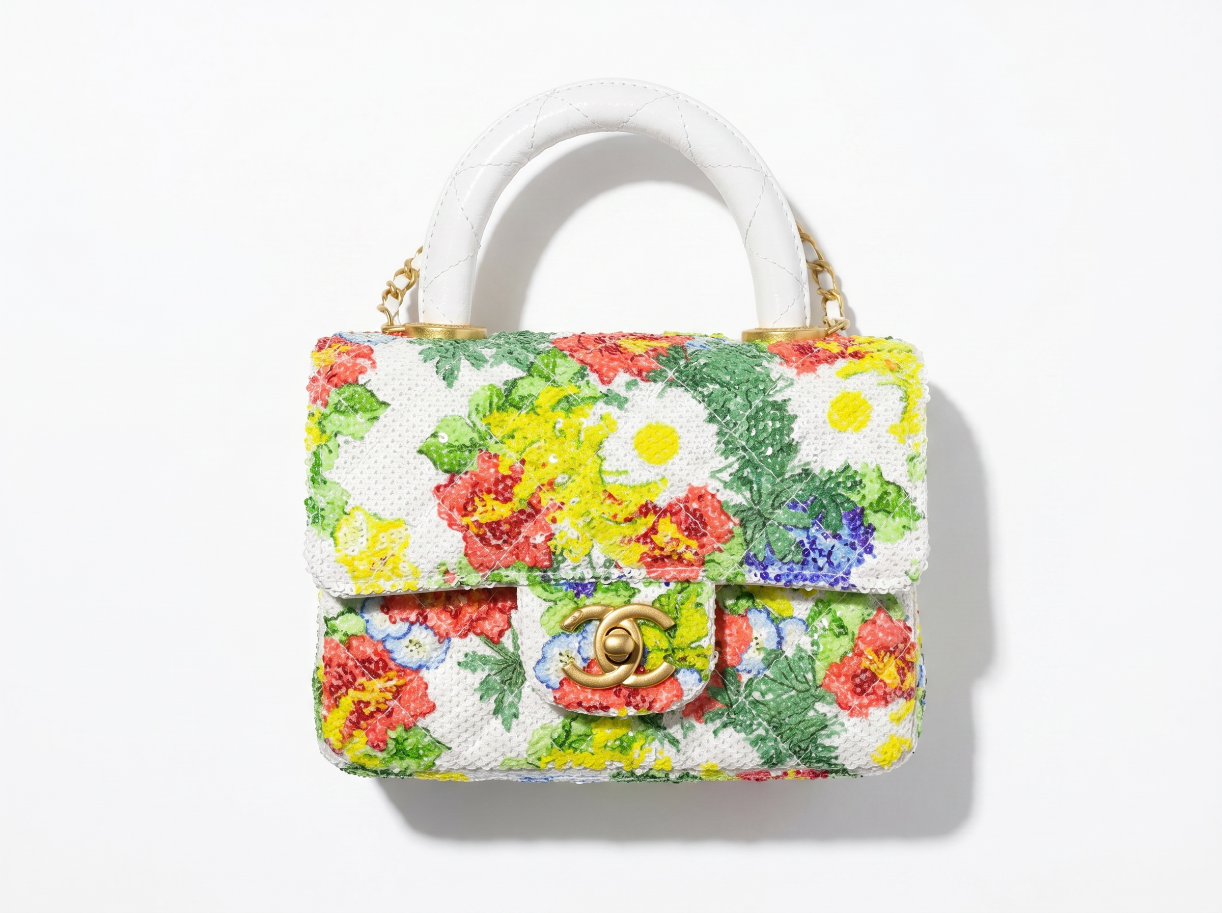 🌼 Chanel Floral Sequin Mini Top Handle Bag 🌼