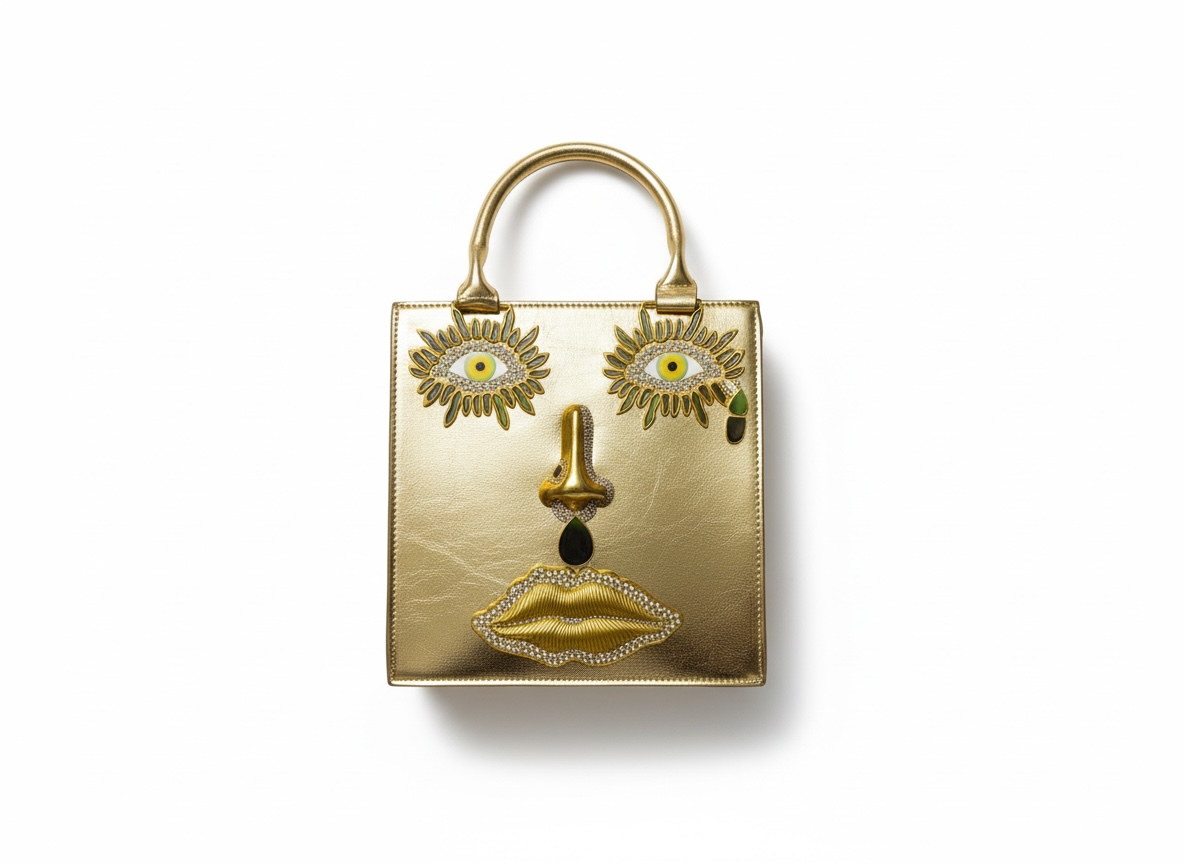 Elsa Schiaparelli Gold Face Motif Metallic Top Handle Bag โจ๐