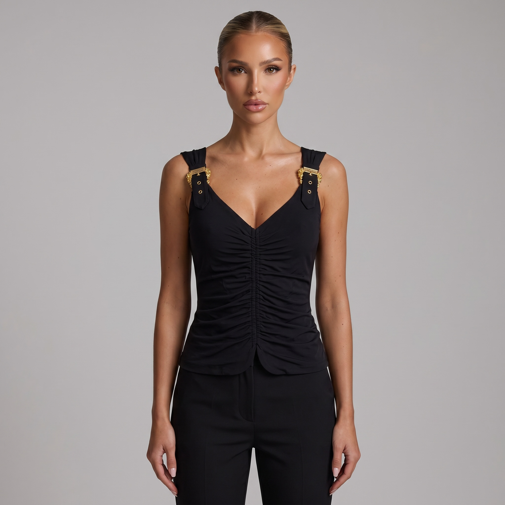 🖤 Versace Jeans Couture Ruched Buckle Top ✨