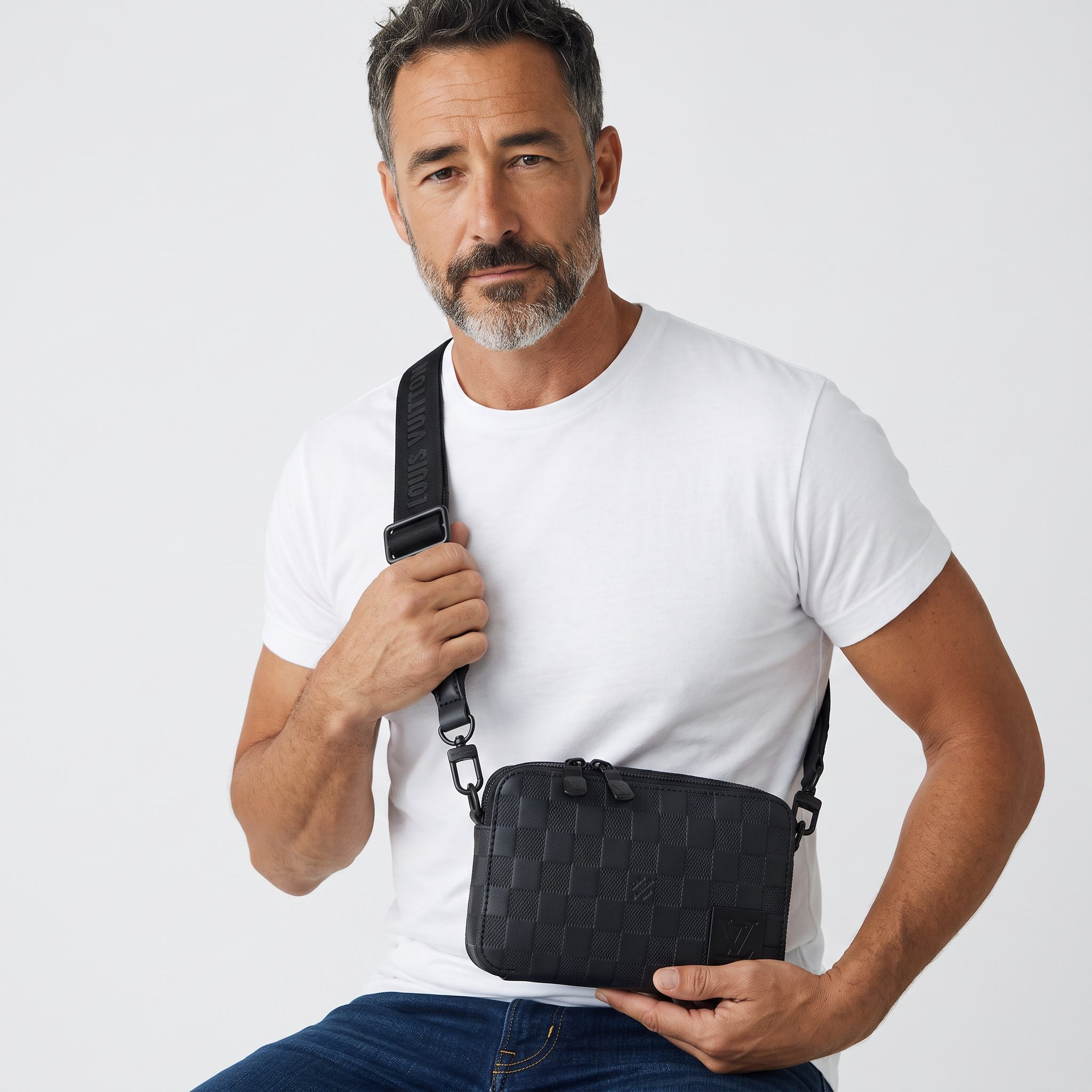Louis Vuitton Damier Leather Crossbody Bag – Black