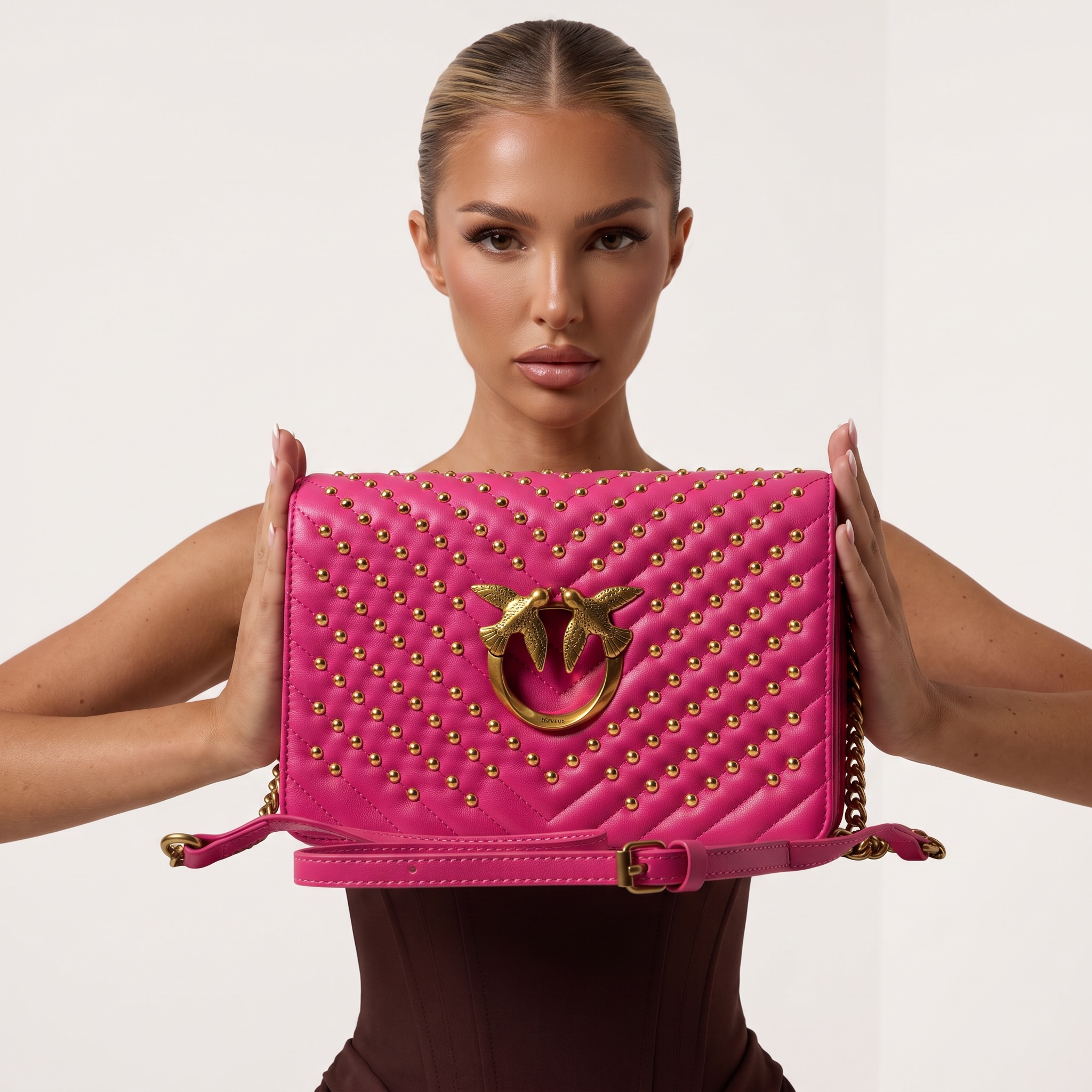 Pinko Fuchsia Studded Love Bag 💖✨ – Bold, Bright & Unapologetically You