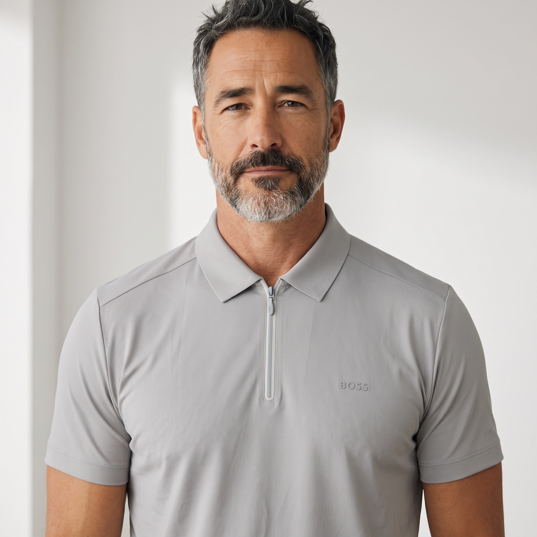 BOSS Quarter-Zip Polo Shirt – Grey
