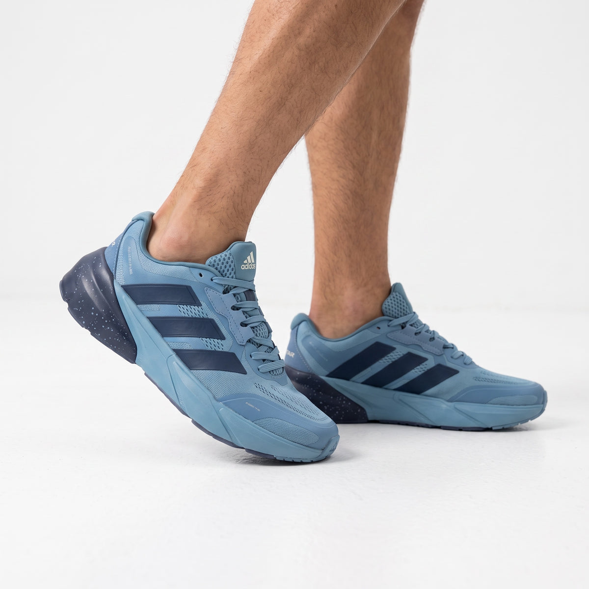 cloud blue adidas chunky sneakers with mesh upper and speckled midsole