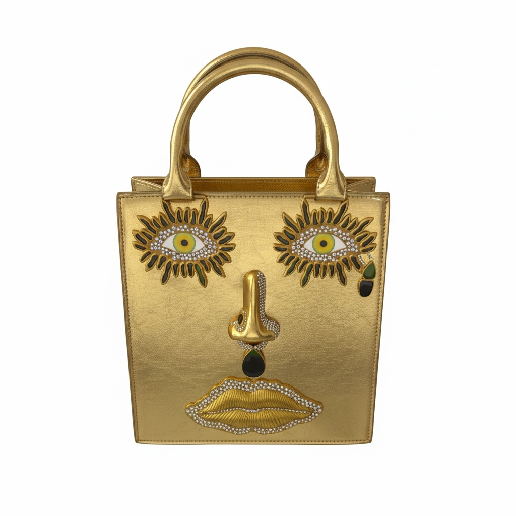 Elsa Schiaparelli Gold Face Motif Metallic Top Handle Bag โจ๐