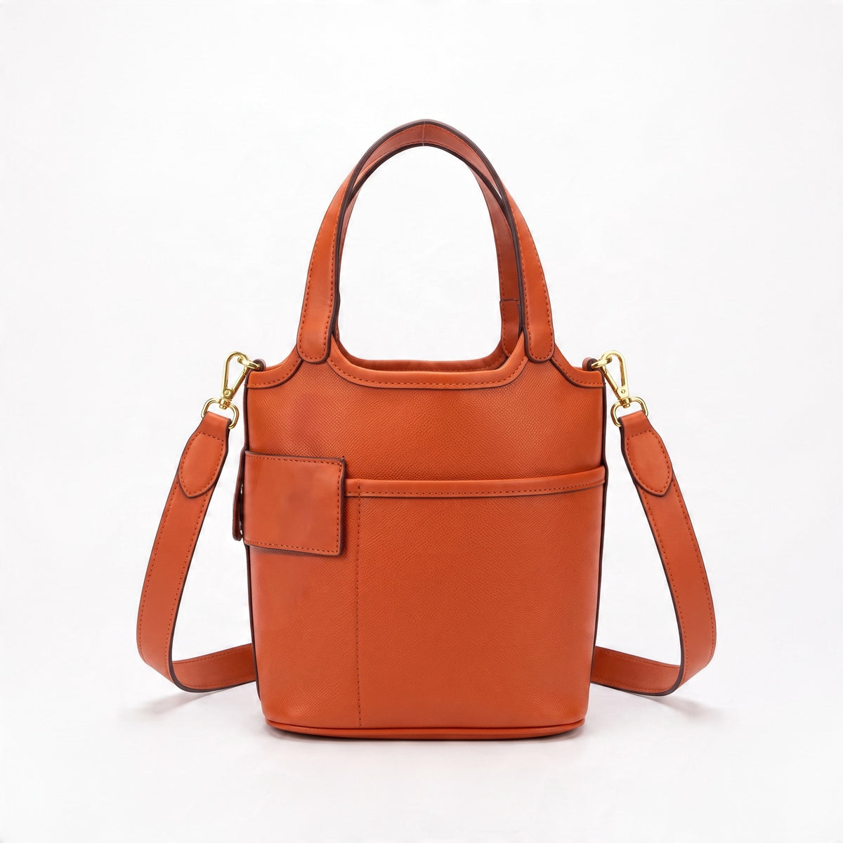 orange structured tote bag with detachable chevron strap and gold hardware