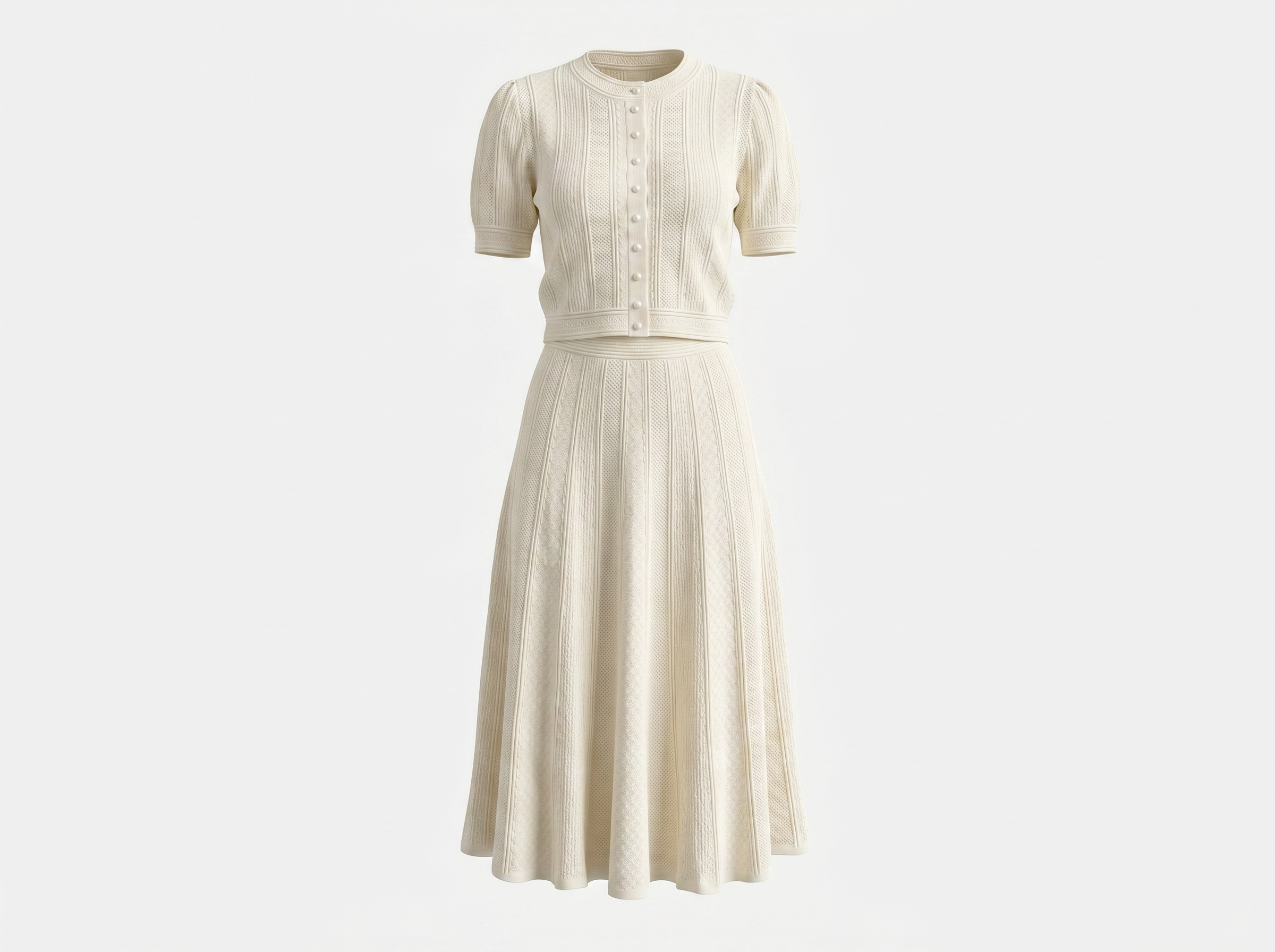 Sandro Cream Knit Two-Piece Skirt Set with Pearl Buttons 🤍✨