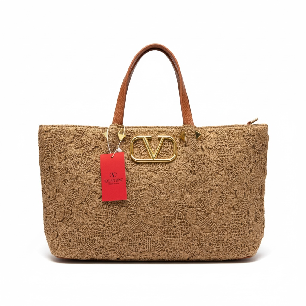Valentino Lace Tote Bag – Beige Embroidered Luxury 🤎✨