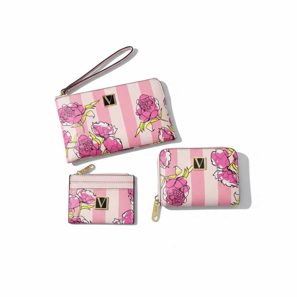 🌸 Victoria’s Secret Pink Floral Wallet & Card Holder Set 💖✨