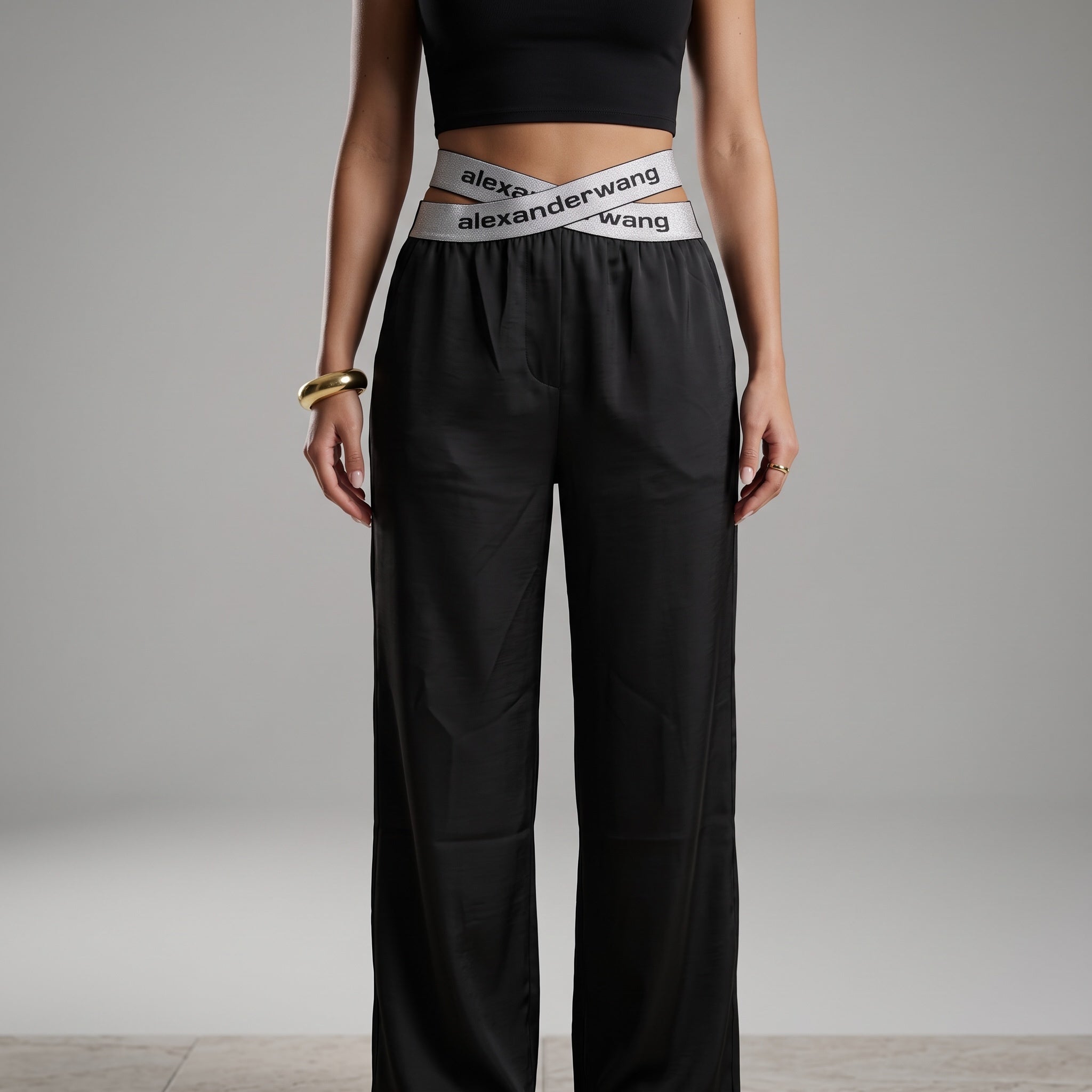 Silver Alexander Wang crossover elastic waistband with black logo