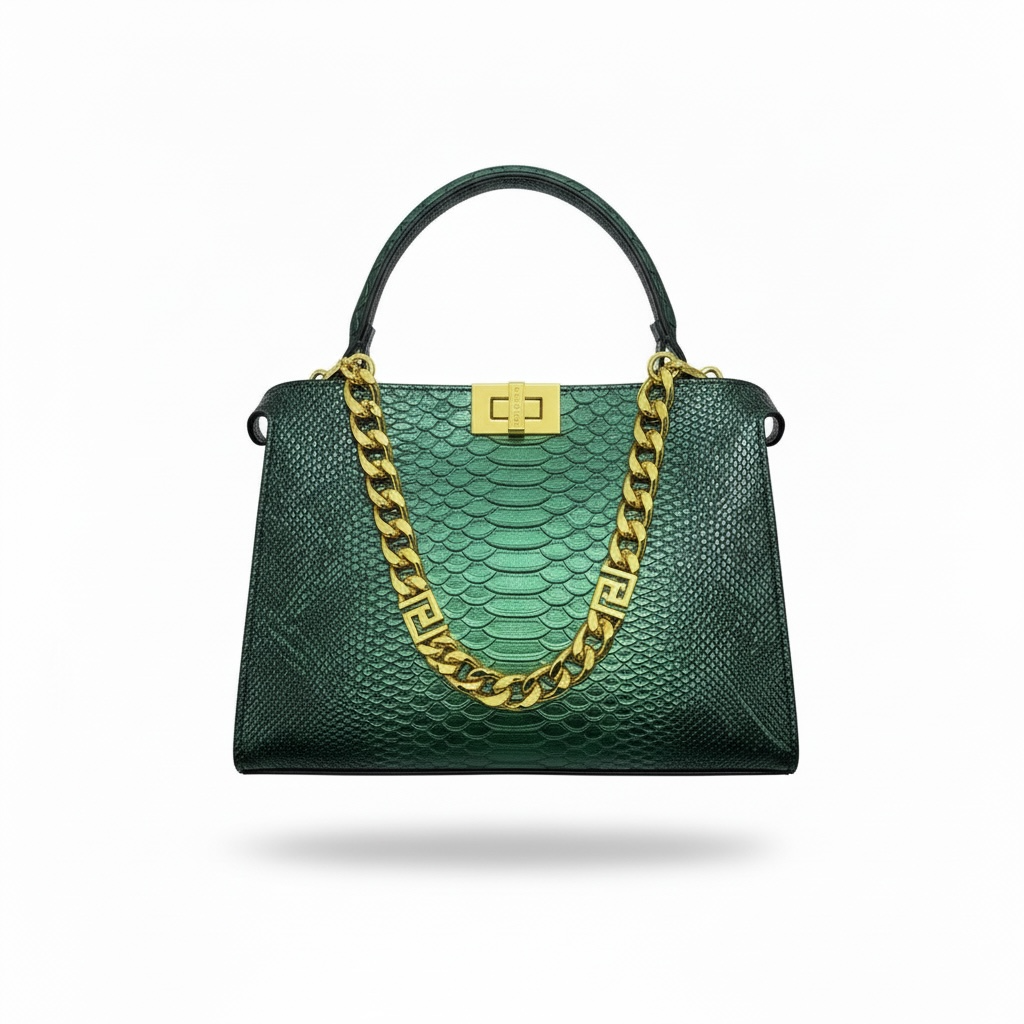 Fendi Emerald Snake-Embossed Handbag 💚✨ | Luxury Chain Designer Bag