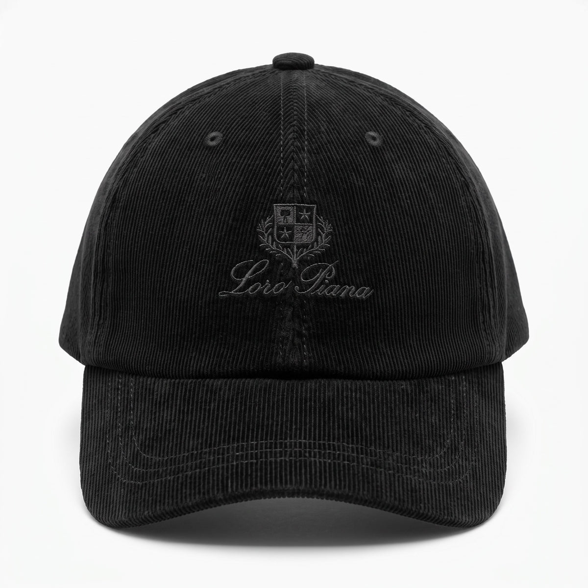 Black Loro Piana corduroy baseball cap with tonal embroidered crest