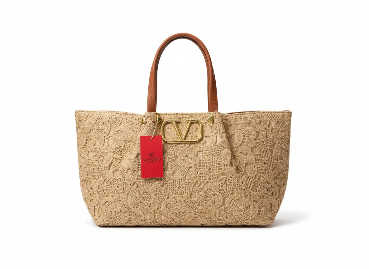 Valentino Garavani Lace Tote – Beige VLogo Handbag 🤎✨
