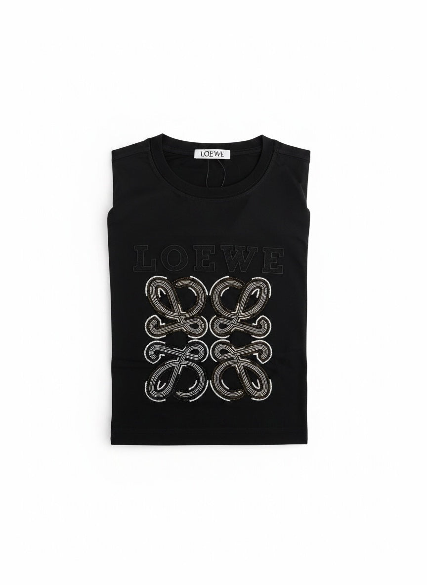 LOEWE Black Embellished Logo T-Shirt 🖤✨ Luxury Statement Edition