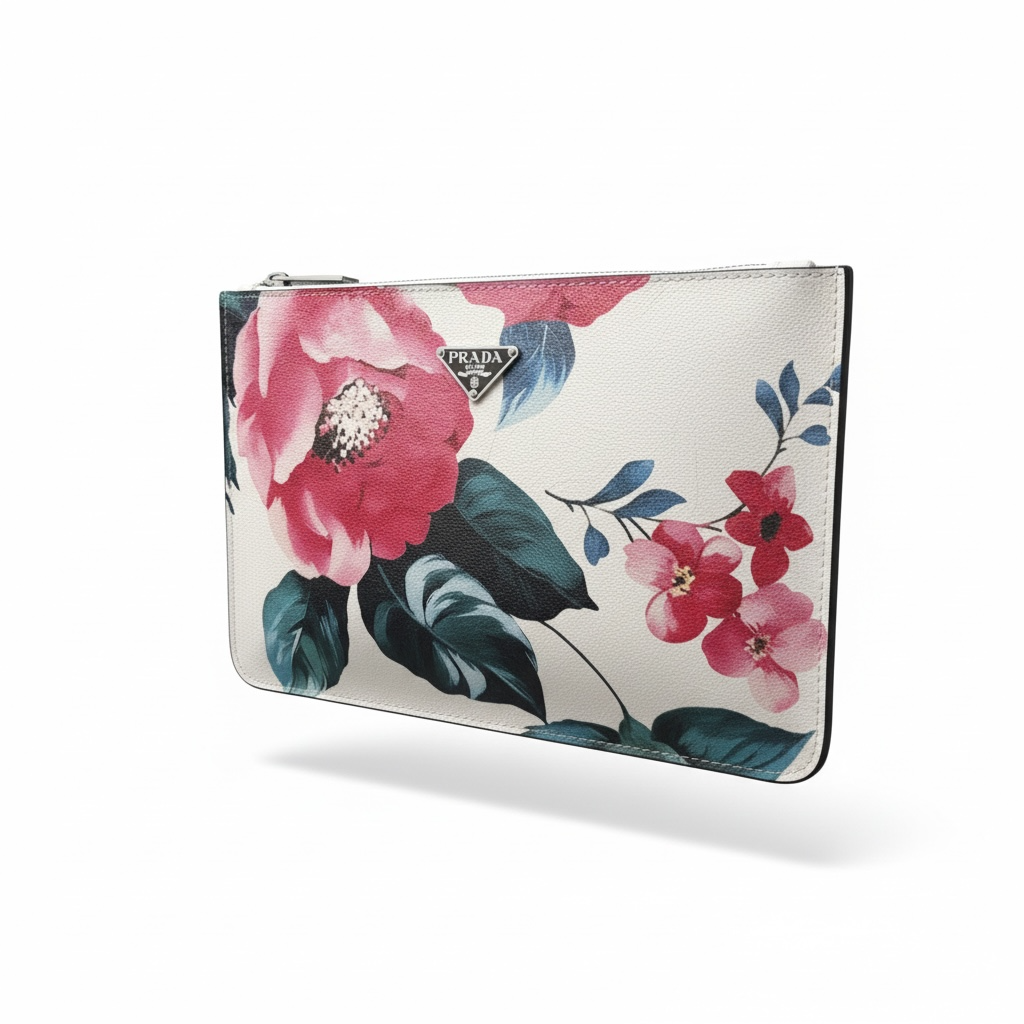 Prada Floral Print Zipped Pouch – Ivory 🌸🤍