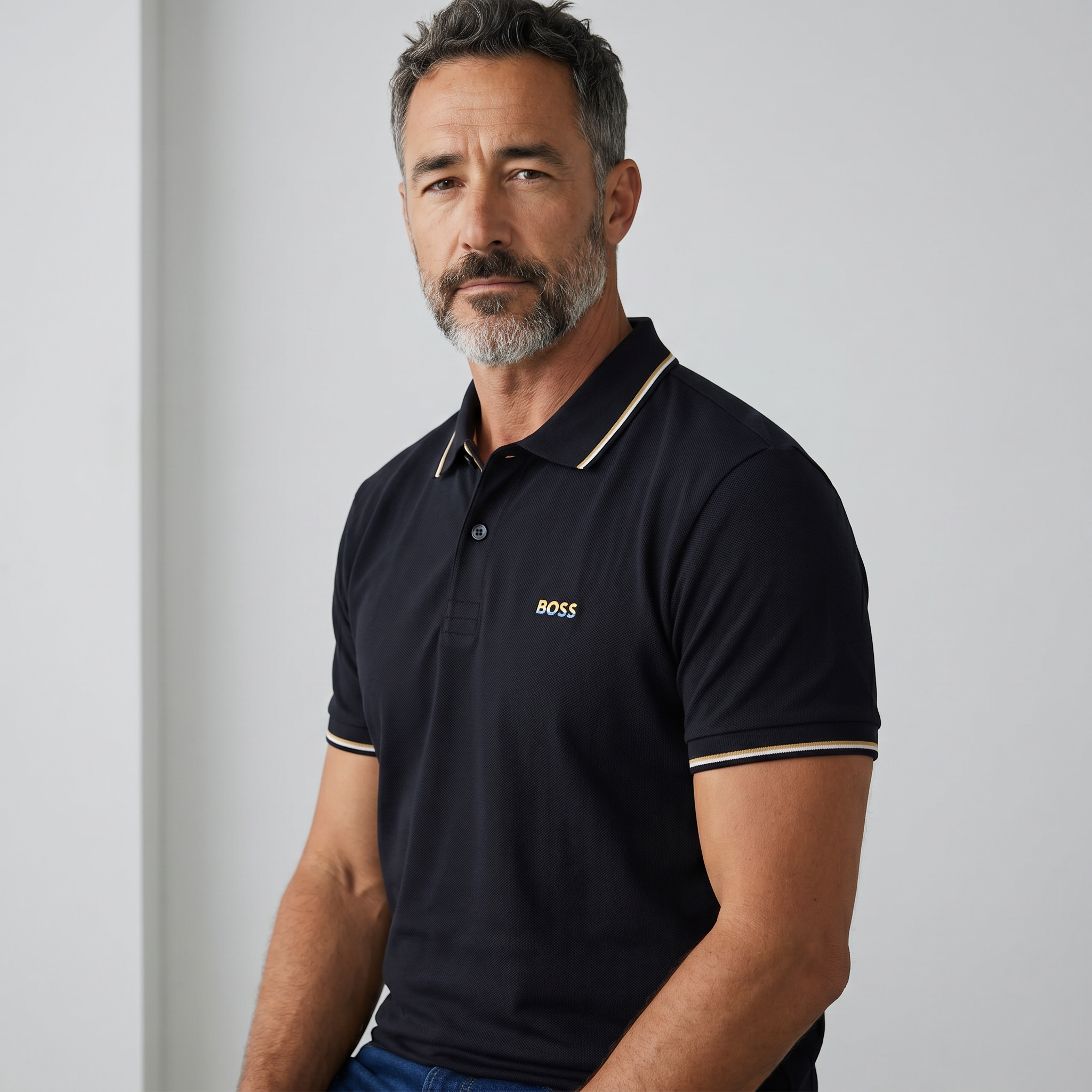BOSS Signature Polo – Navy Gold Edition ✨