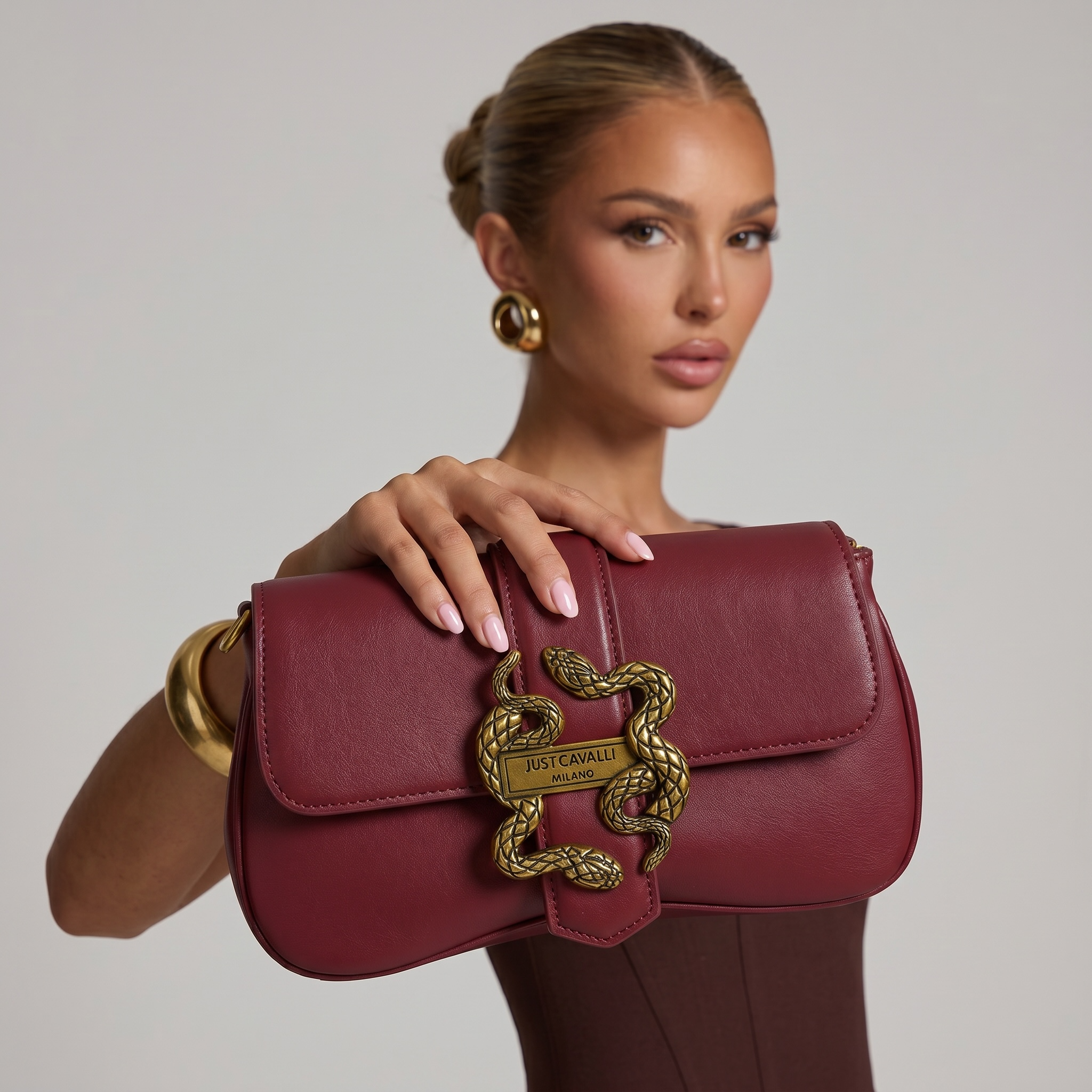 ❤️ Just Cavalli Ruby Red Serpent Lock Shoulder Bag ❤️