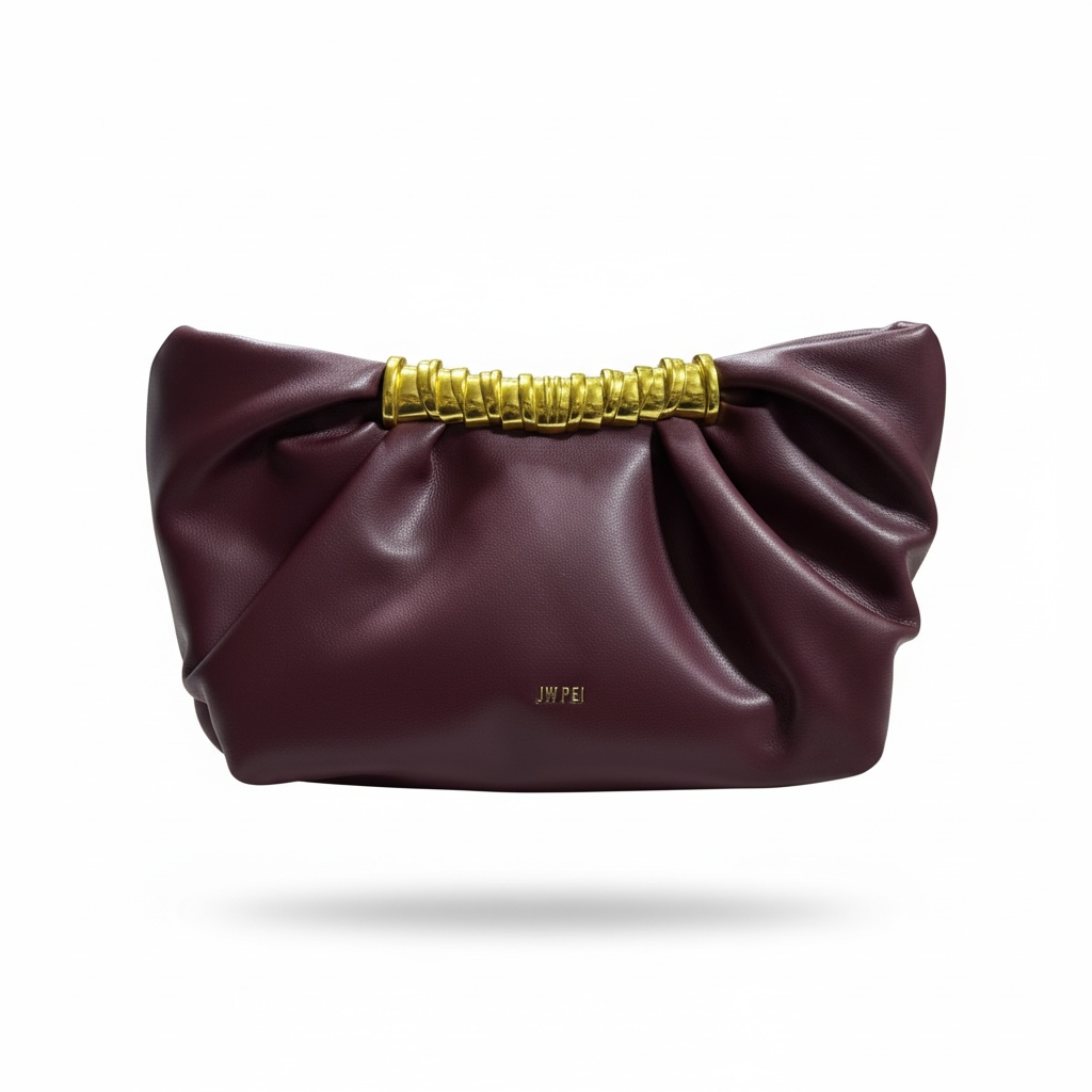JW PEI Ruched Clutch Bag – Burgundy Wine 🍷✨ | Elegant Statement Piece