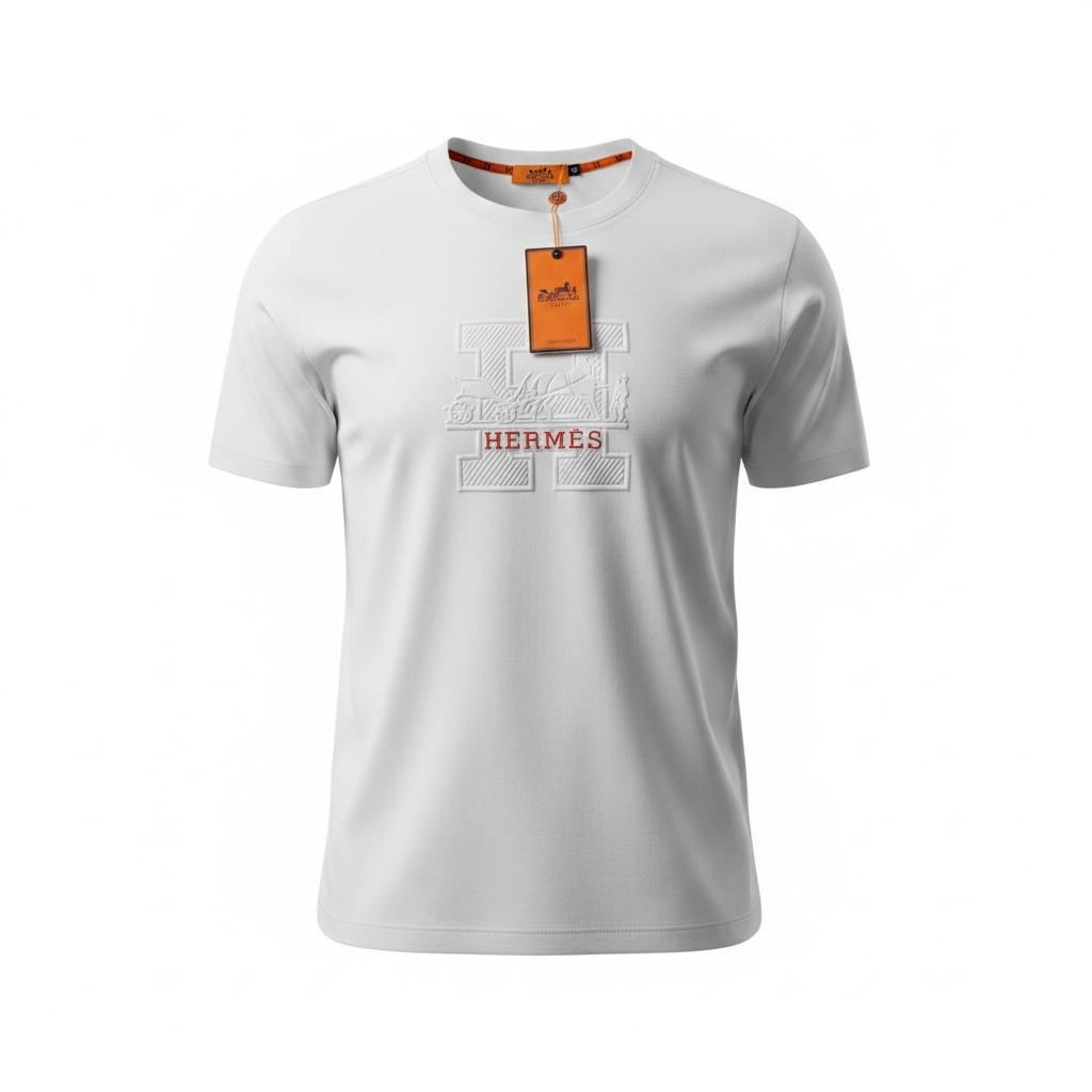 Hermès White T-Shirt 🤍🧡 Signature “H” Logo Edition