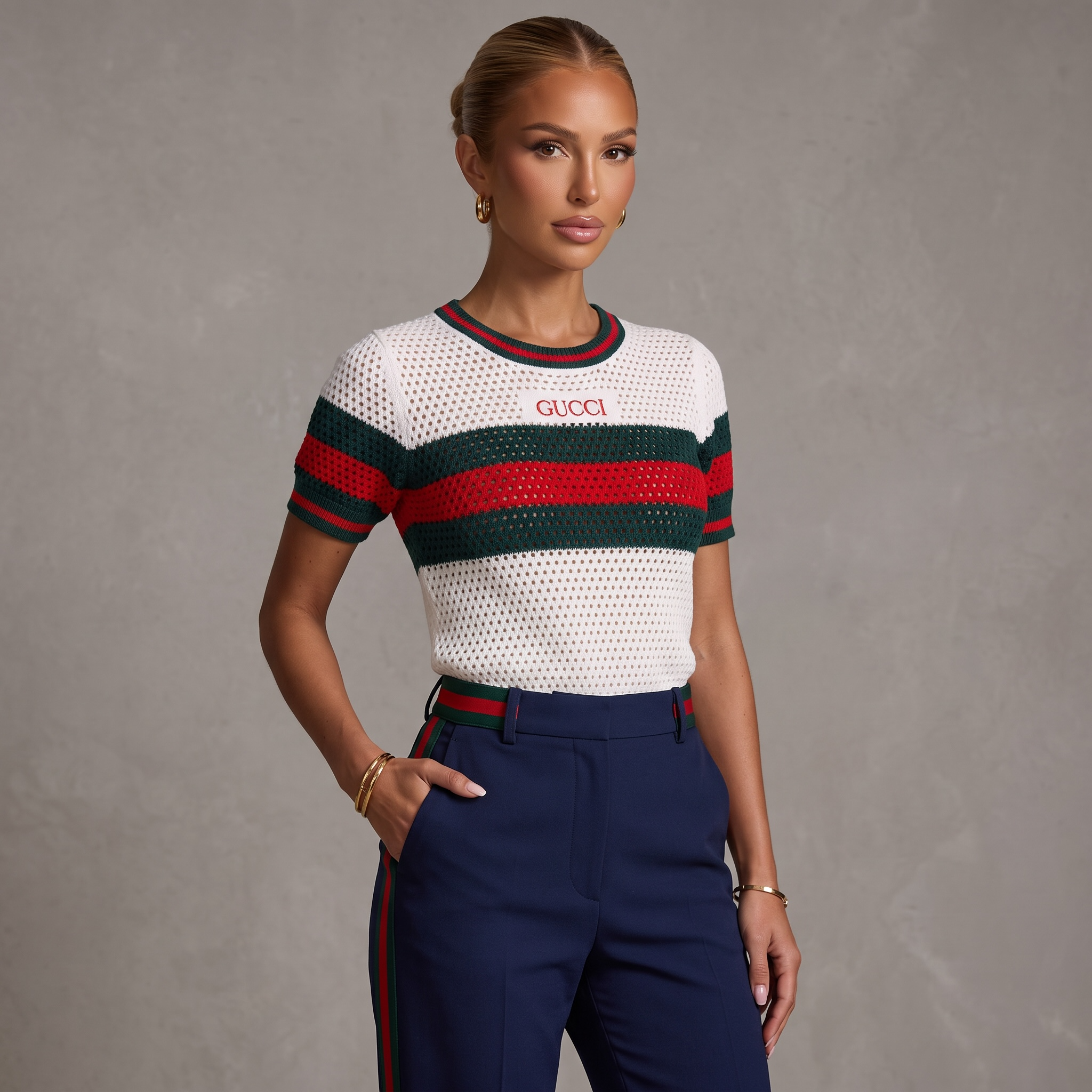 ๐คโค๏ธ๐ Gucci Web Stripe Open Knit Top | One Size