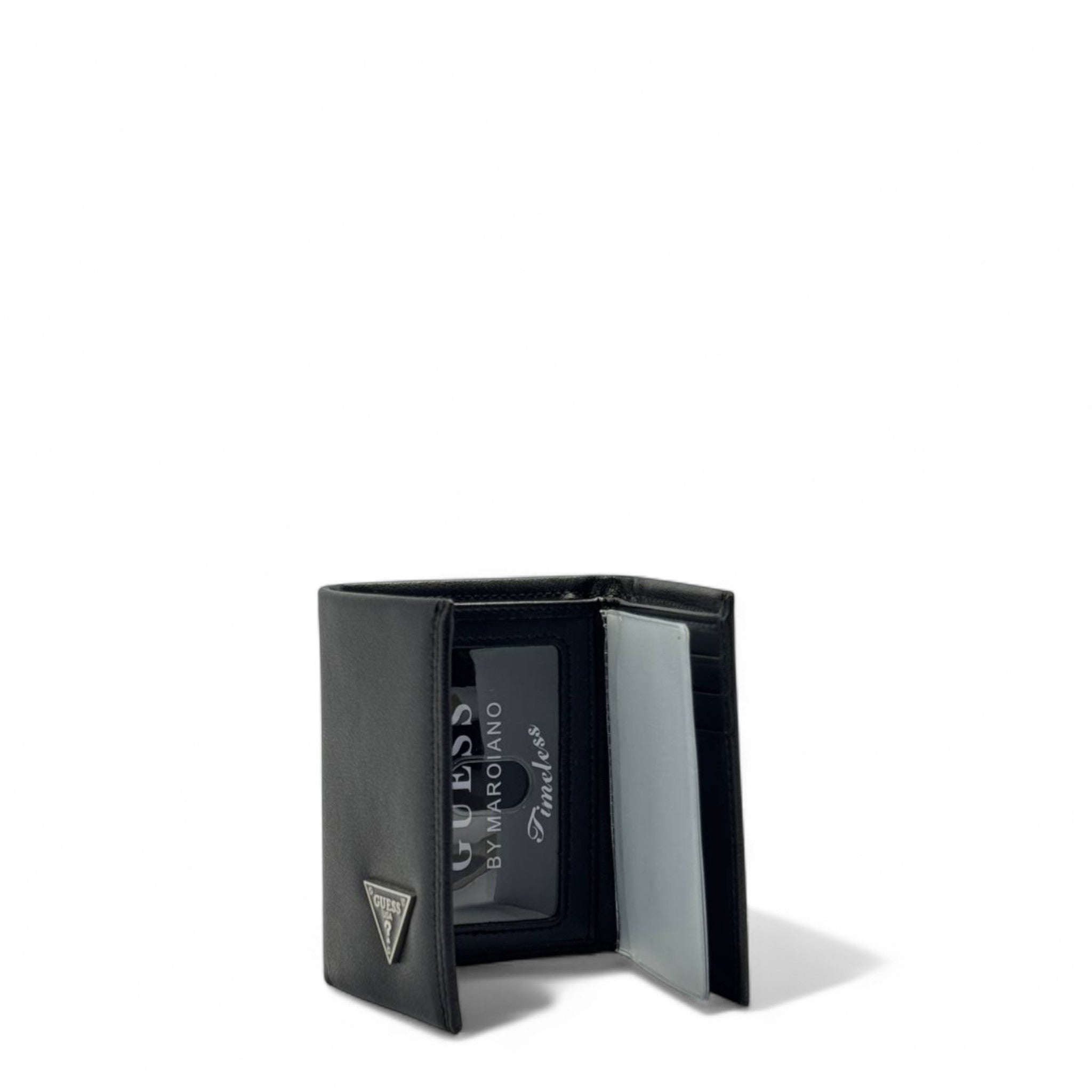 GUESS Black Trifold Wallet โ Triangle Logo Edition ๐ค๐บ
