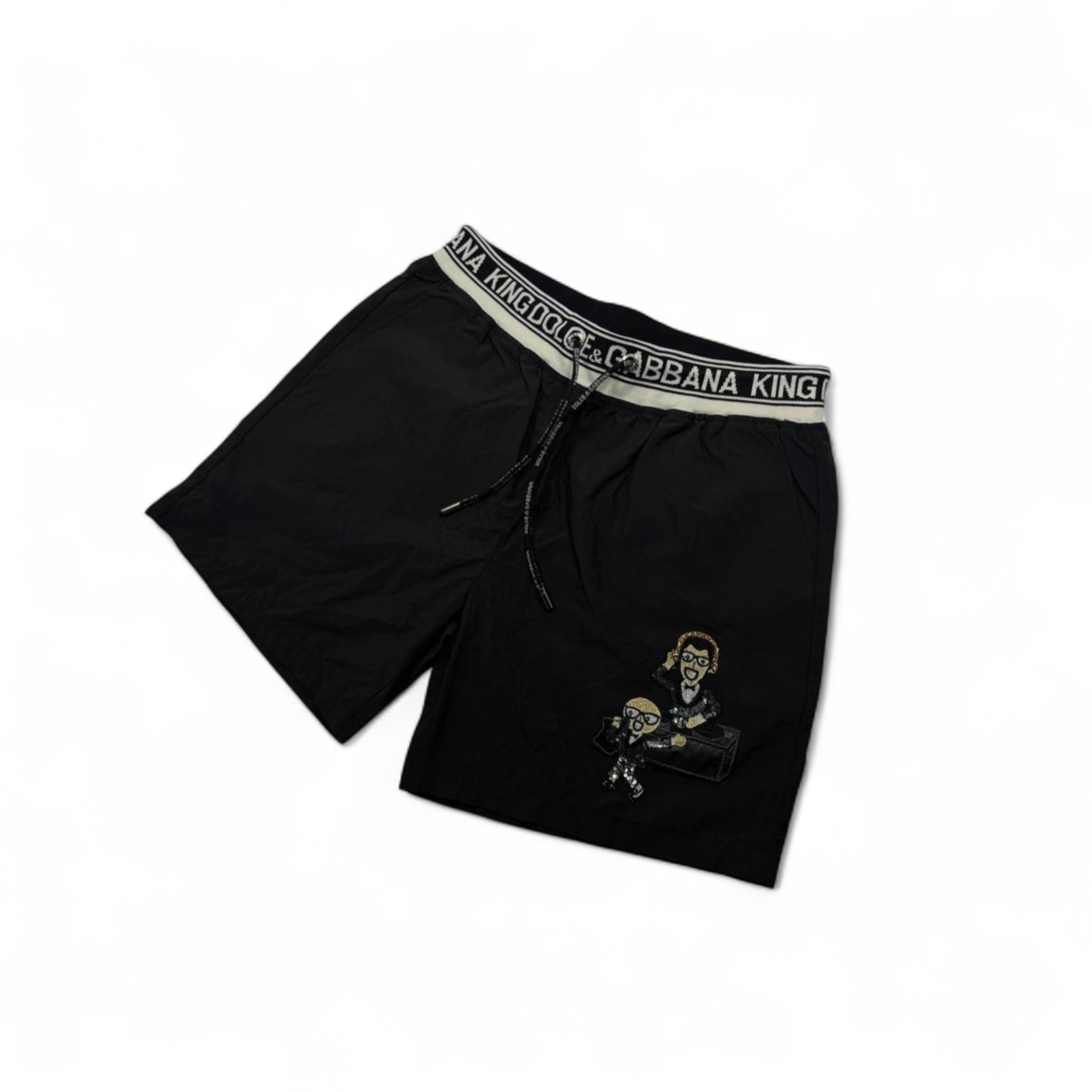 Dolce & Gabbana King Cartoon Black Swim Shorts – Iconic Designer Edition