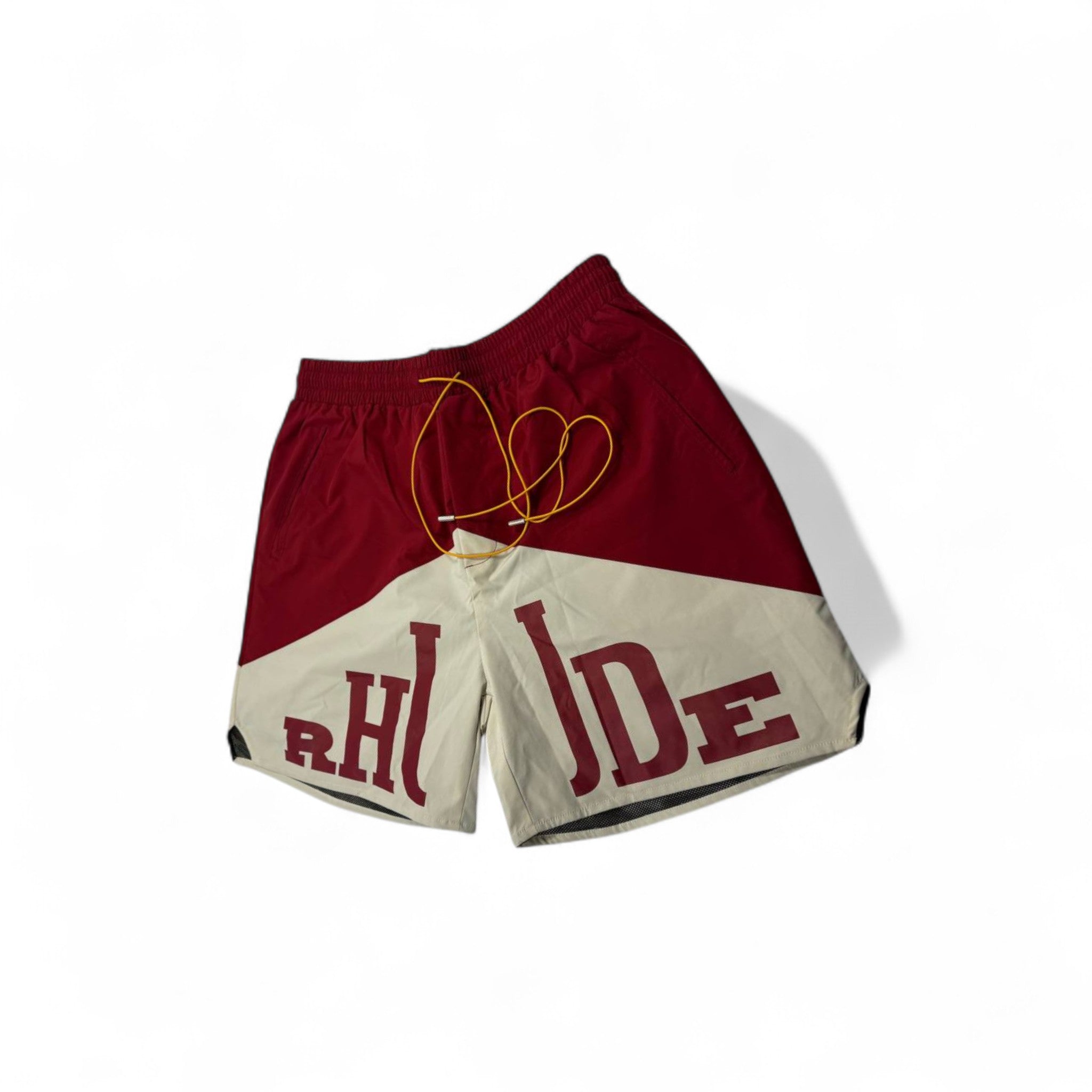 Rhude Panel Logo Swim Shorts – Red & Cream Edition ❤️